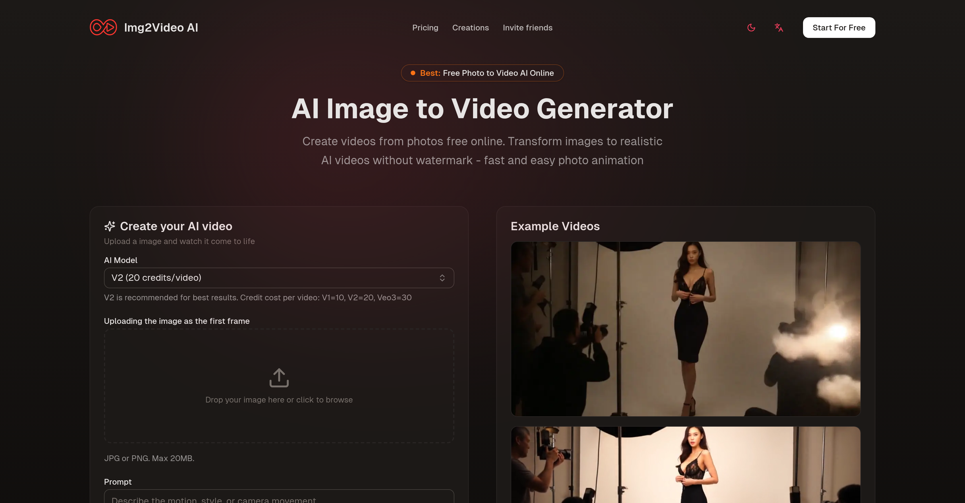 Img2Video AI - Screenshot showing the interface and features of this AI tool