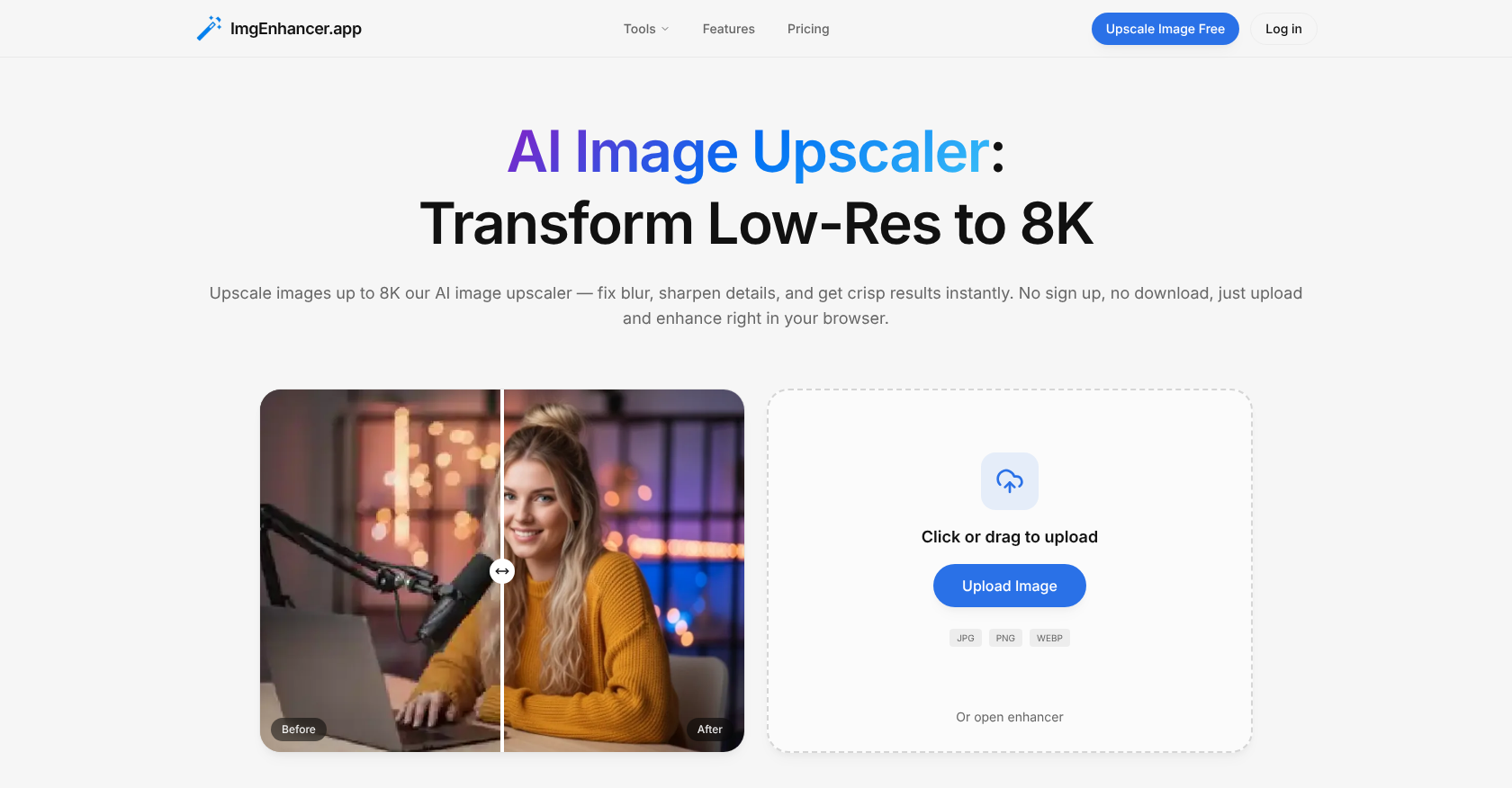 ImgEnhancer.app - Screenshot showing the interface and features of this AI tool