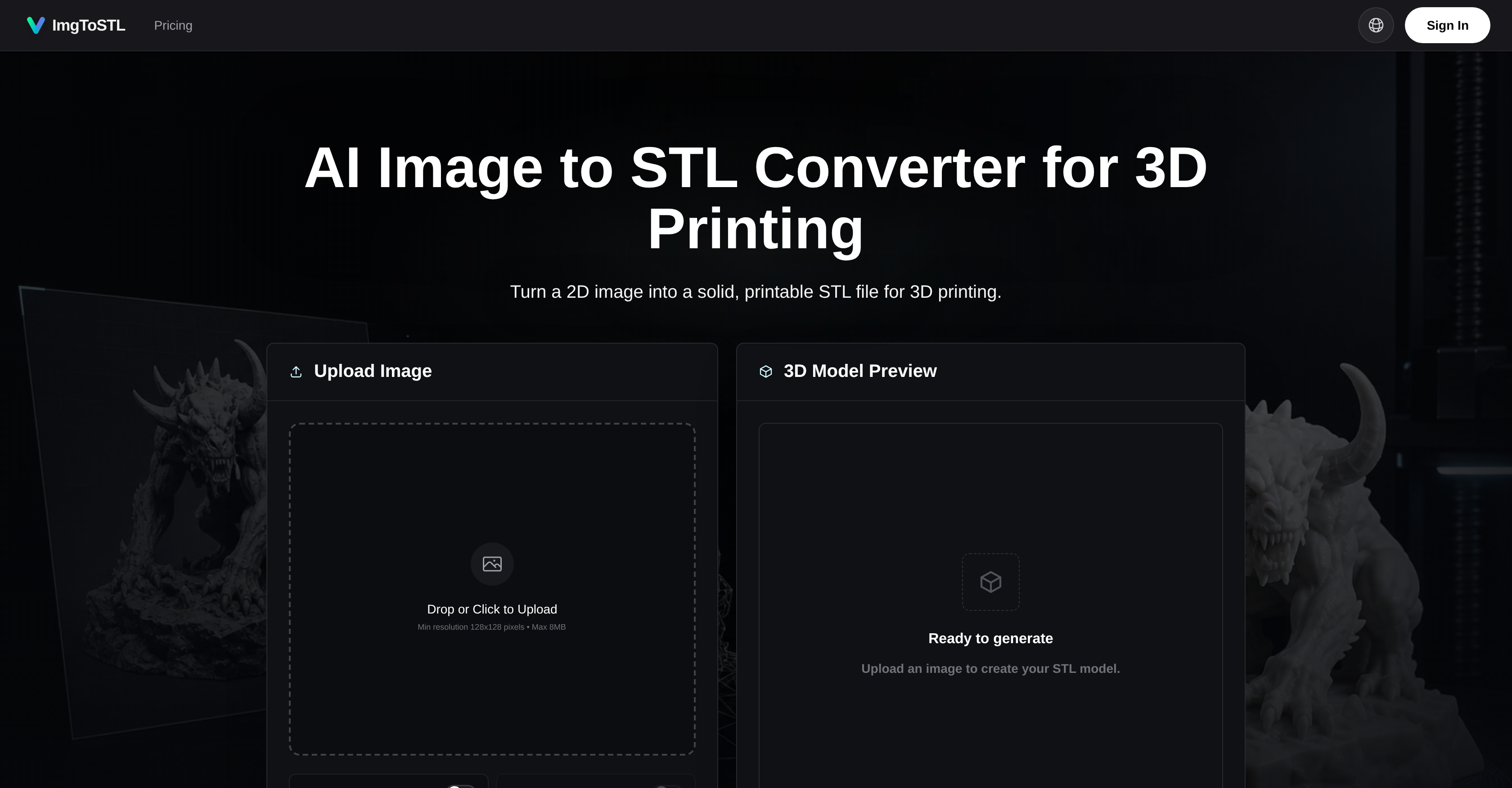 Image to STL - Screenshot showing the interface and features of this AI tool