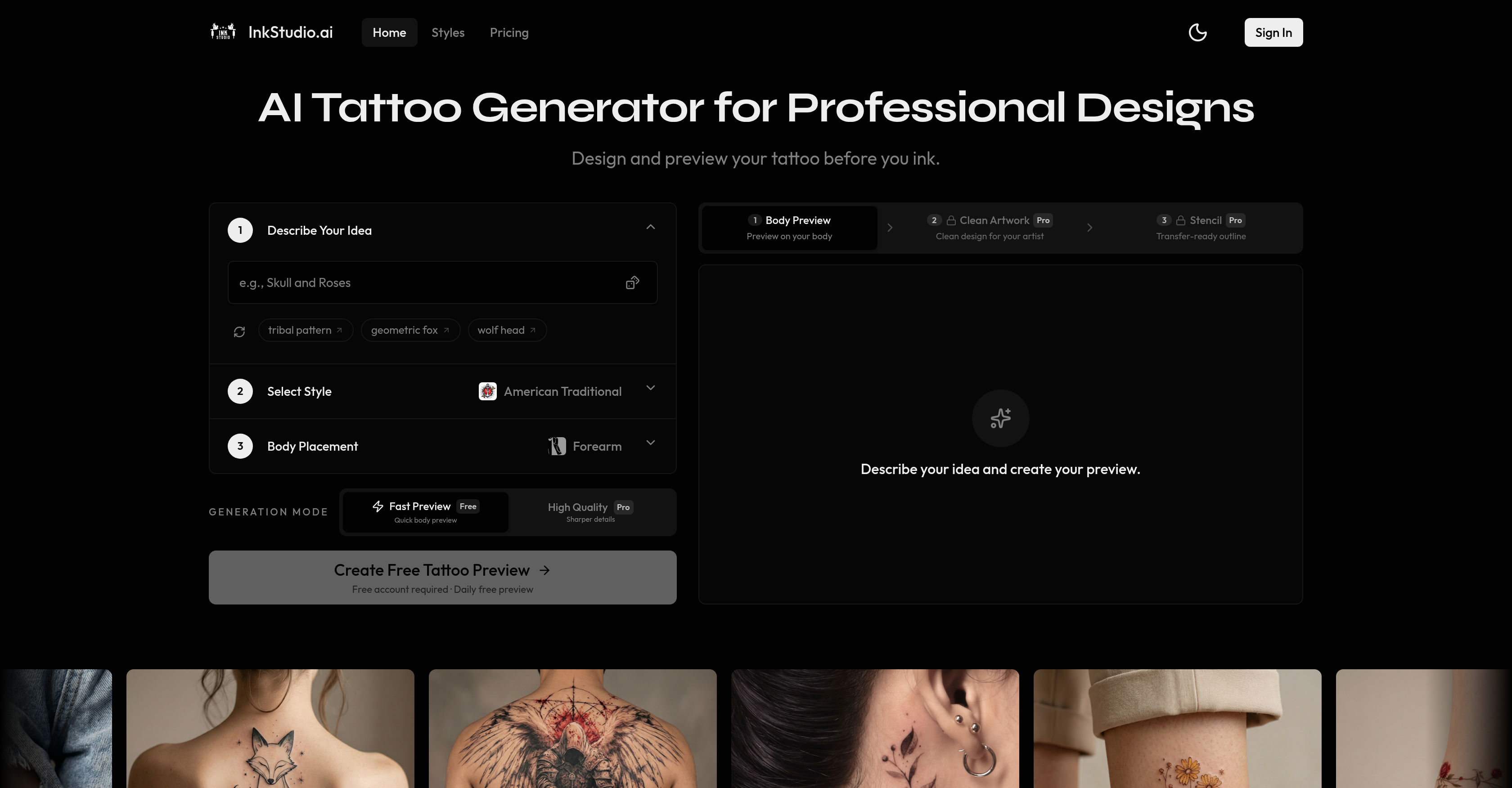 InkStudio AI - Screenshot showing the interface and features of this AI tool