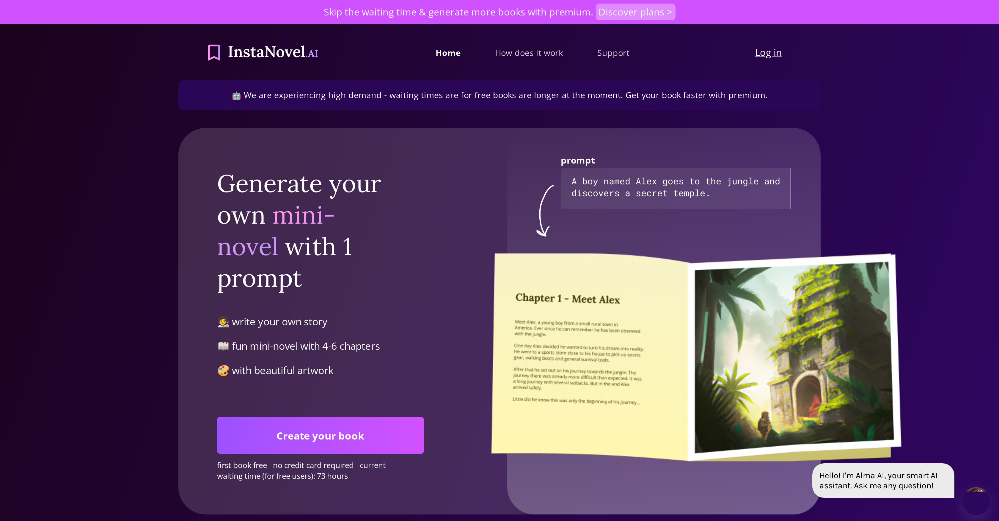 InstaNovel - Screenshot showing the interface and features of this AI tool