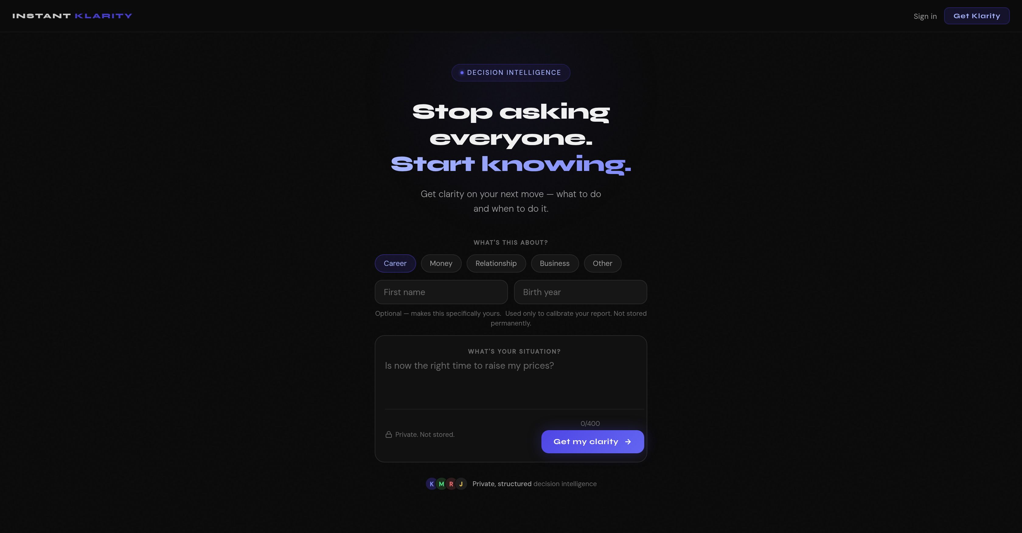Instant Klarity - Screenshot showing the interface and features of this AI tool