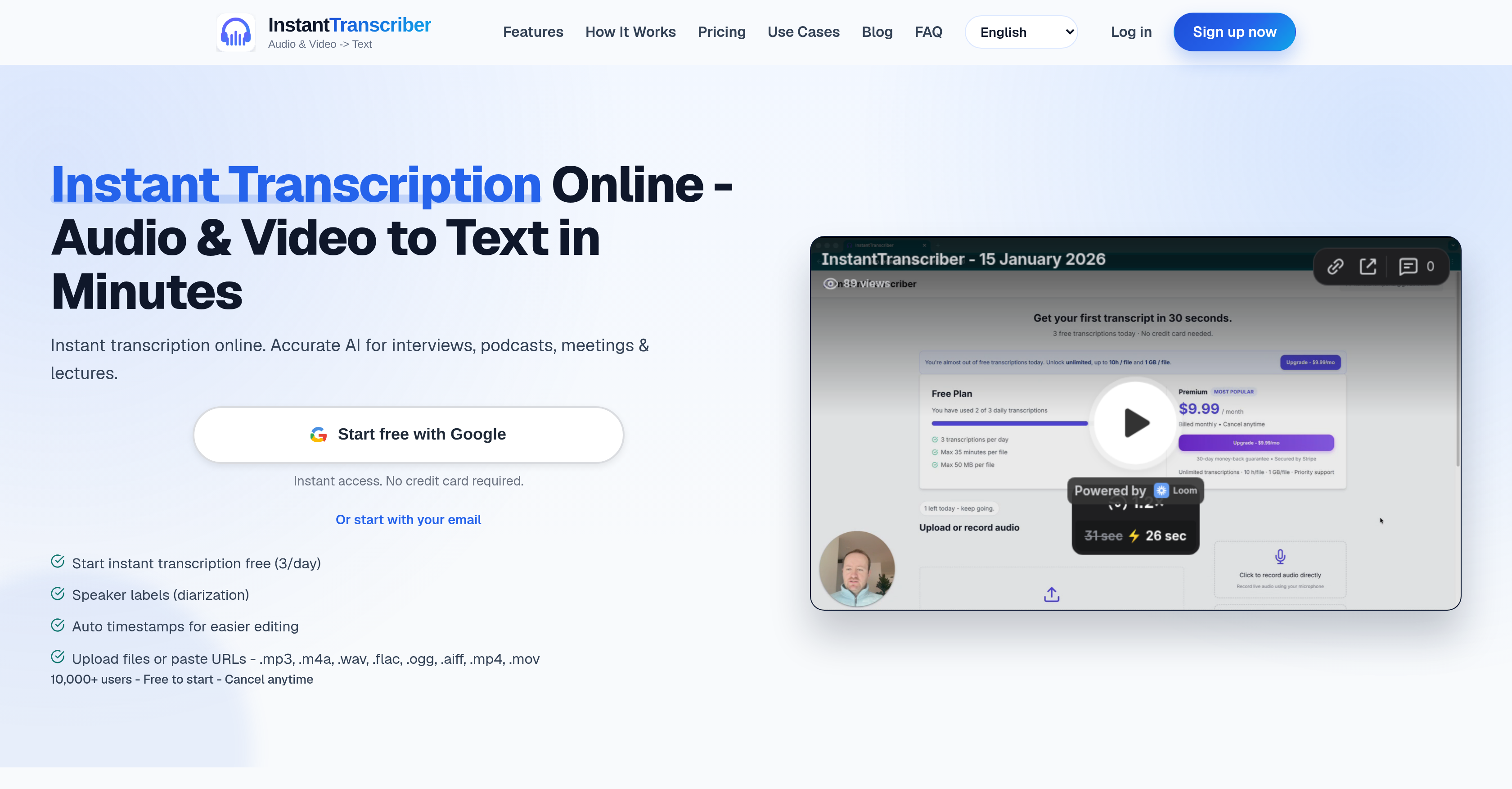 InstantTranscriber - Screenshot showing the interface and features of this AI tool