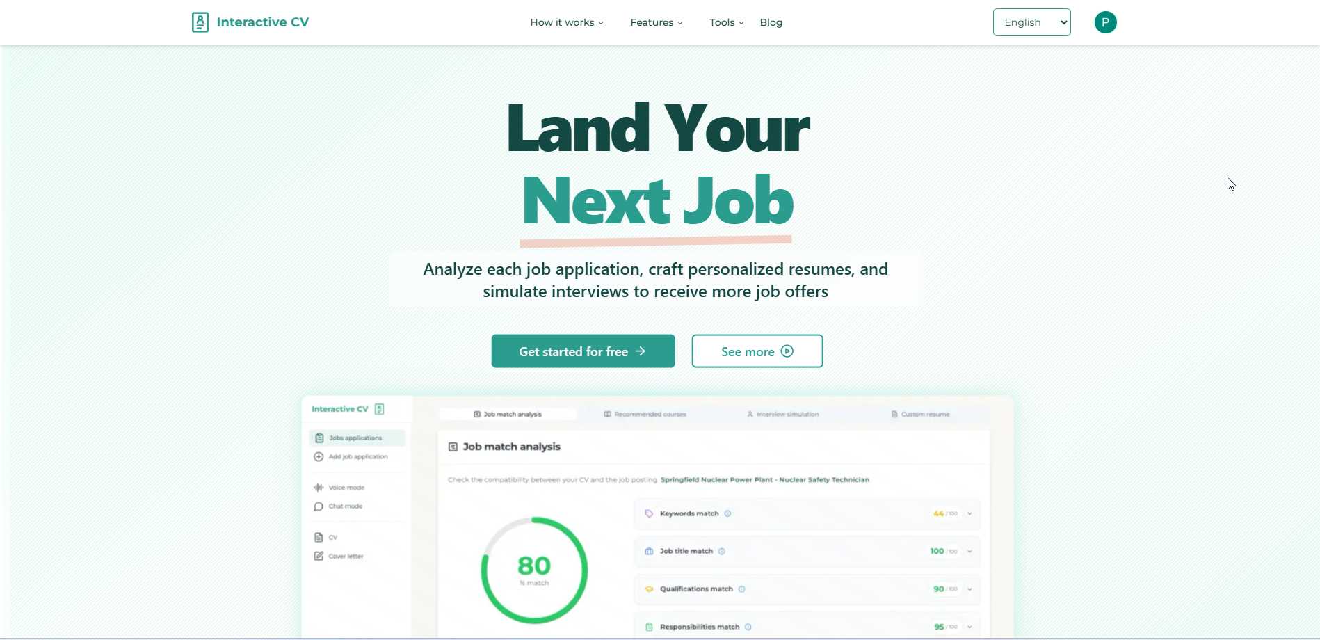 Interactive CV - Screenshot showing the interface and features of this AI tool