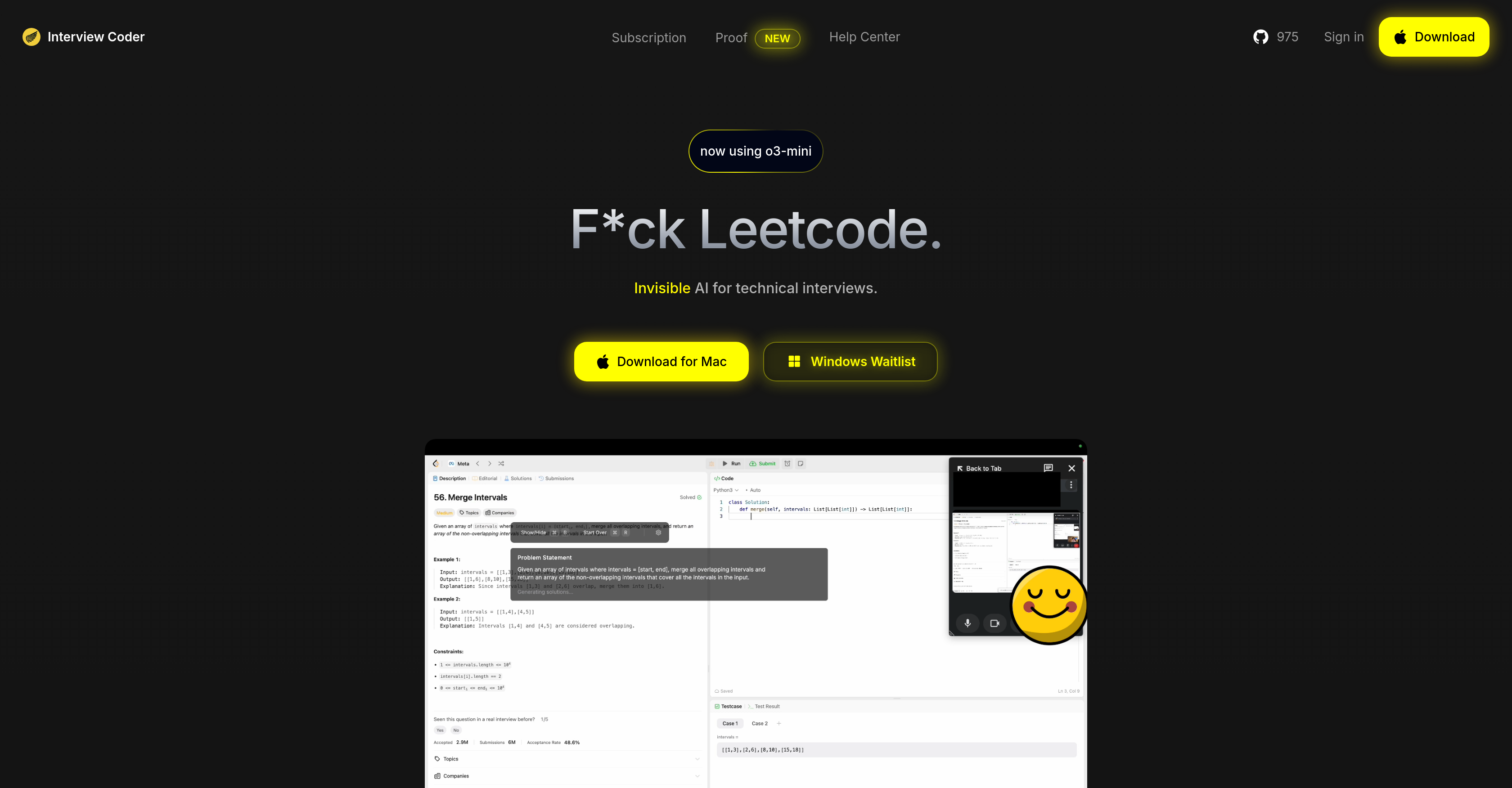 Interview Coder - Screenshot showing the interface and features of this AI tool