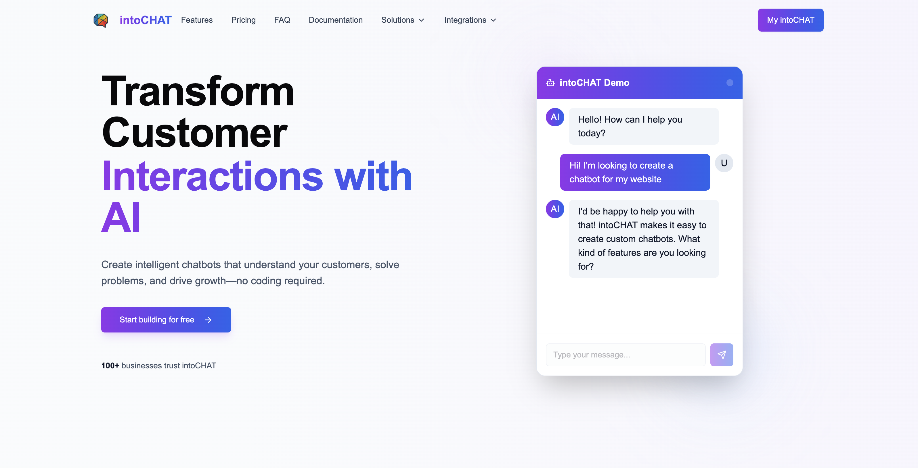 intoCHAT - Screenshot showing the interface and features of this AI tool