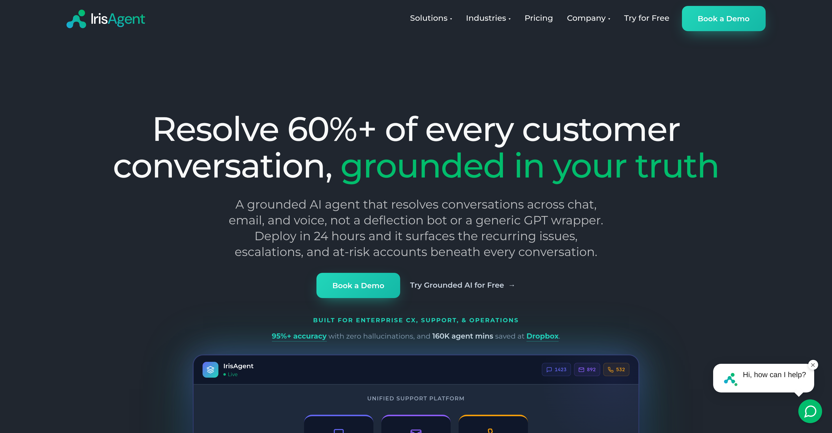 IrisAgent - Screenshot showing the interface and features of this AI tool