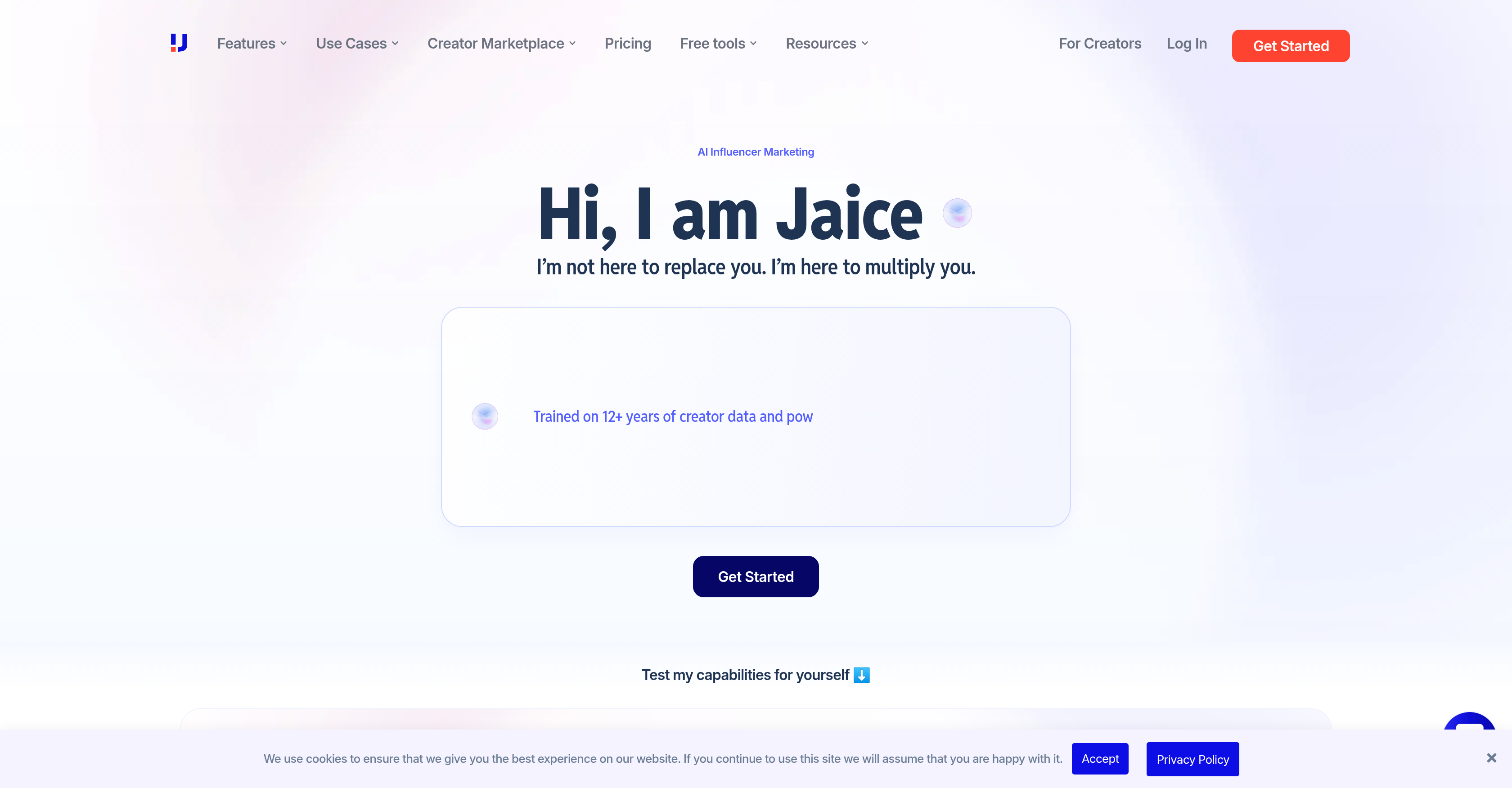 Jaice AI by Upfluence - Screenshot showing the interface and features of this AI tool