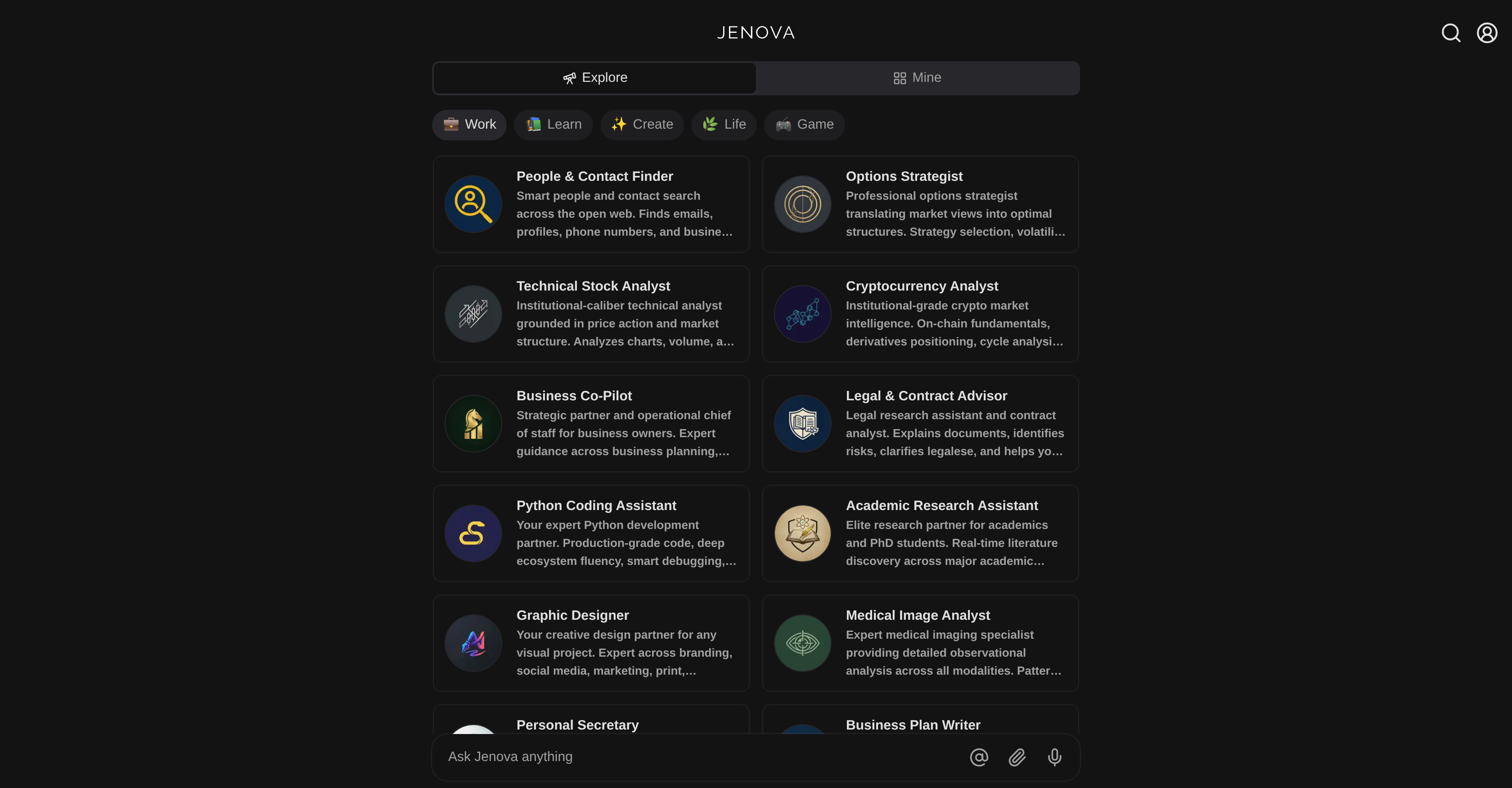 Jenova AI - Screenshot showing the interface and features of this AI tool