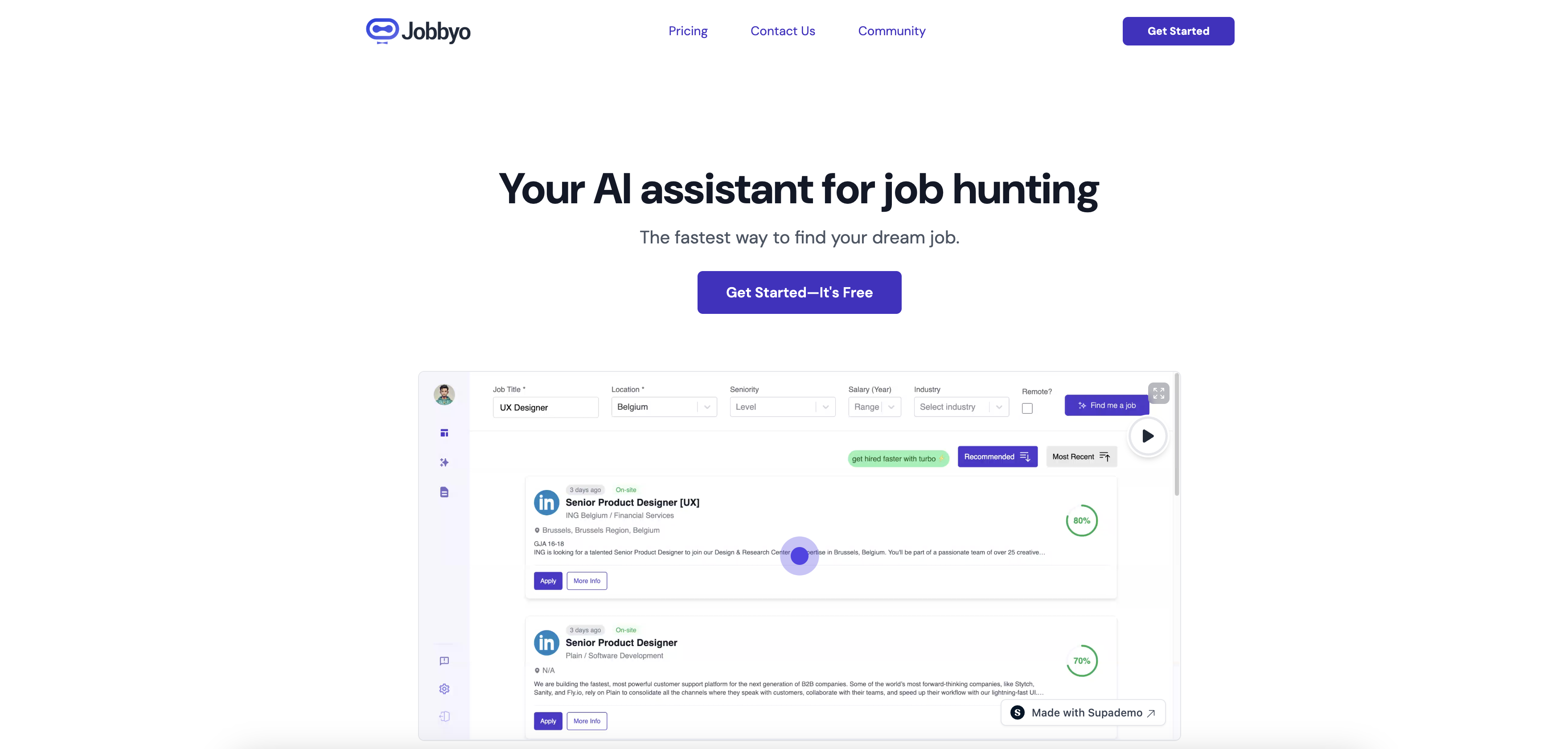 Jobbyo - Screenshot showing the interface and features of this AI tool