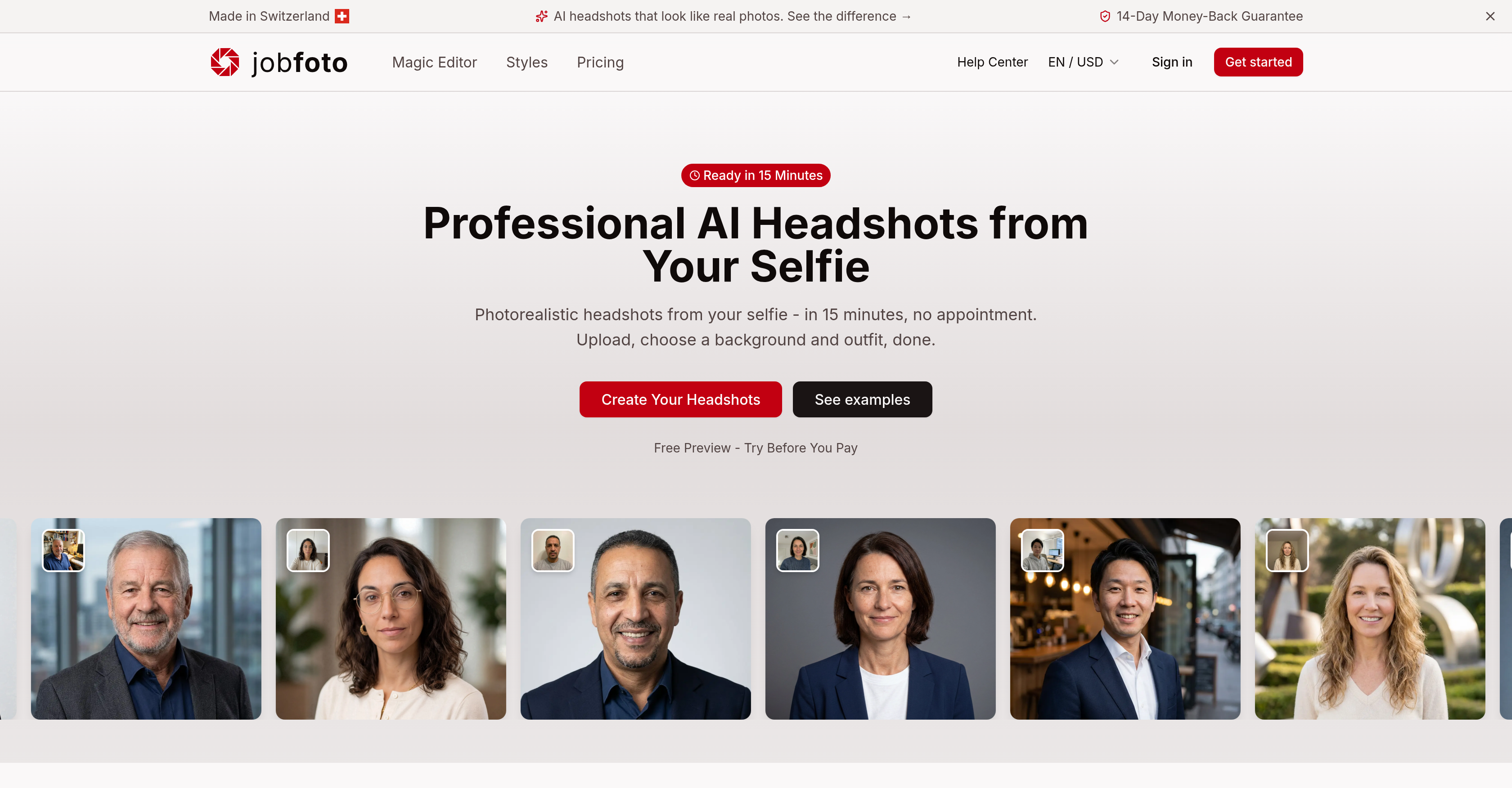 Jobfoto - Screenshot showing the interface and features of this AI tool