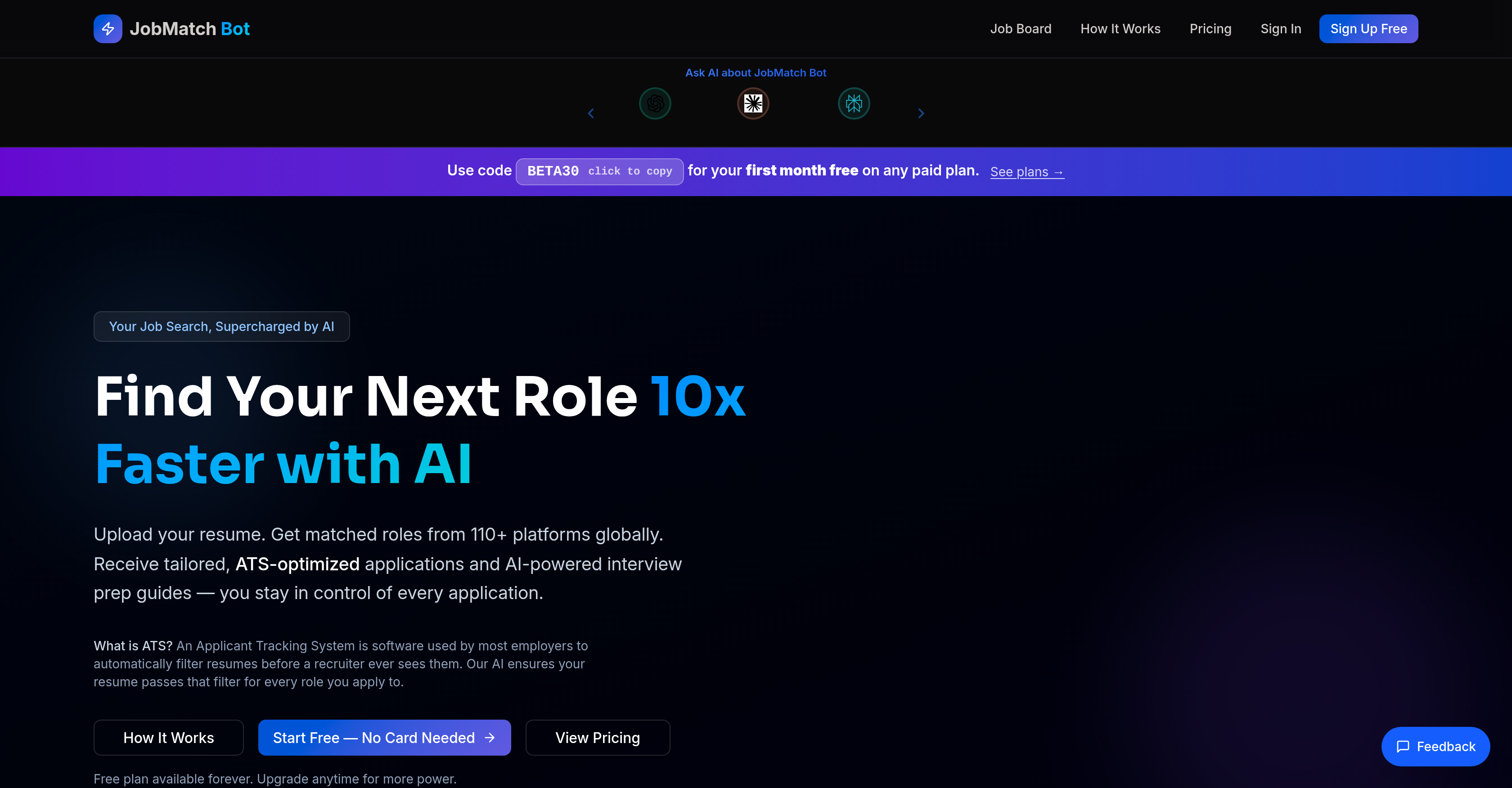 JobMatch Bot - Screenshot showing the interface and features of this AI tool