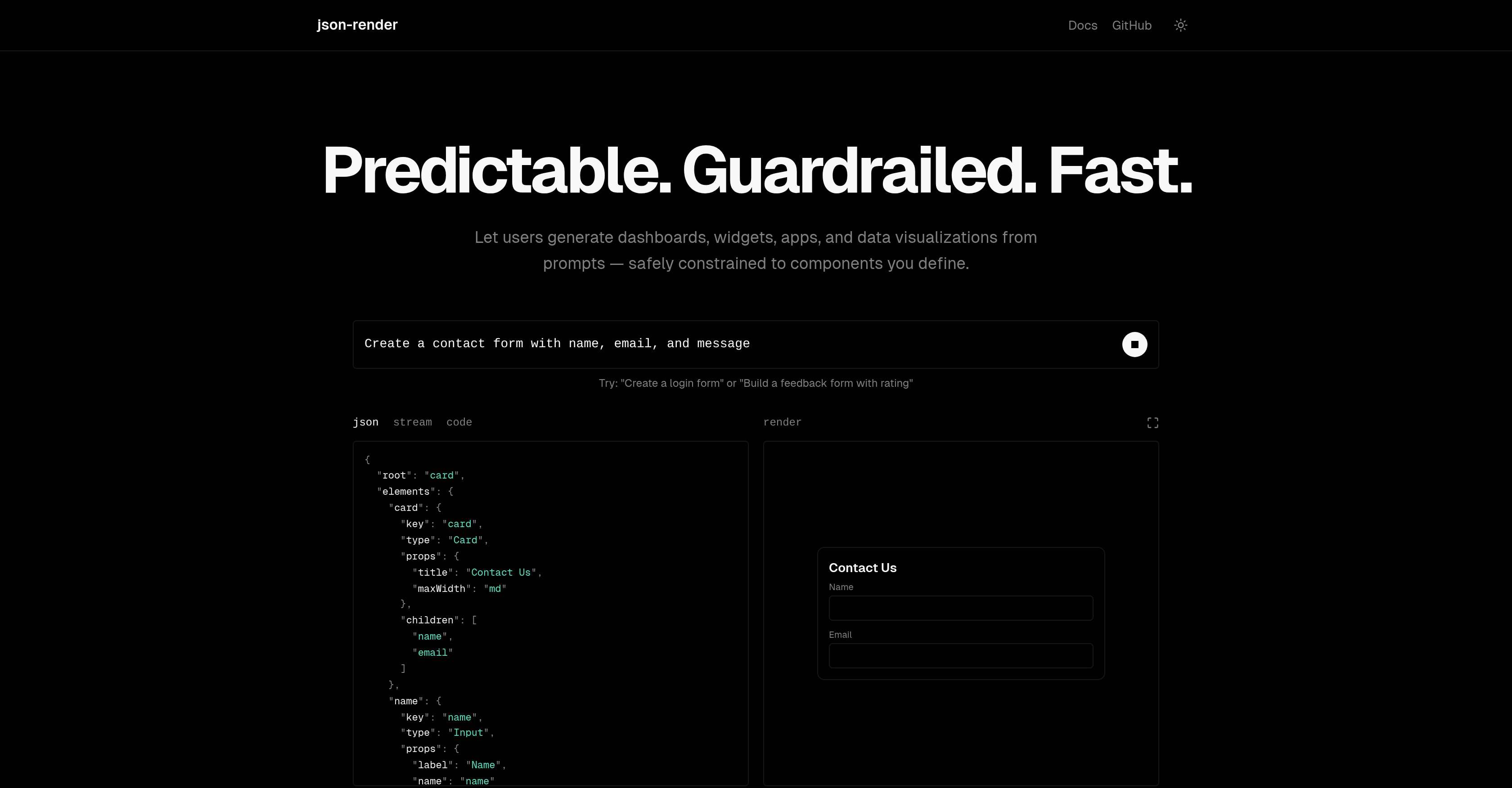 Json-Render - Screenshot showing the interface and features of this AI tool
