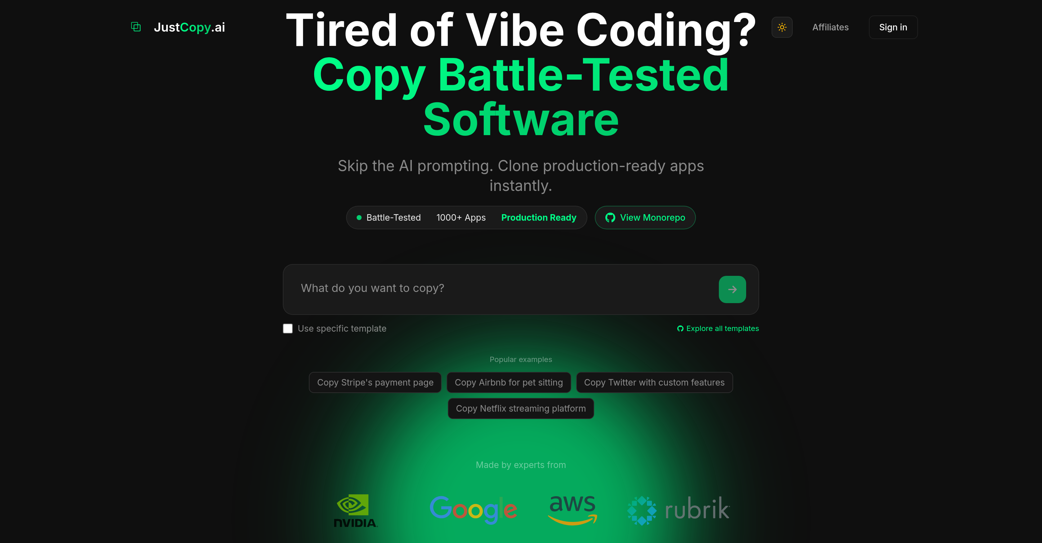 JustCopy.ai - Screenshot showing the interface and features of this AI tool