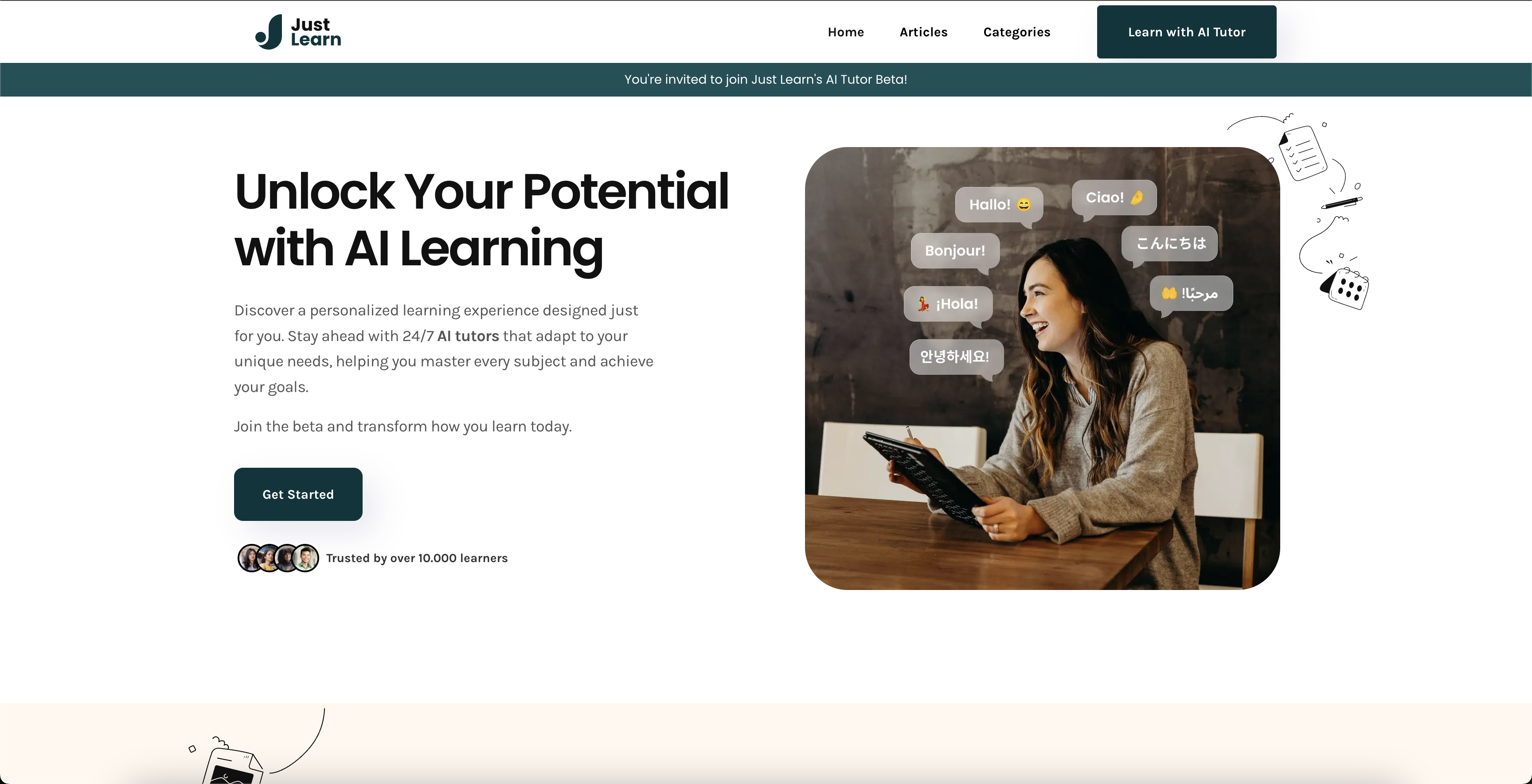 Justlearn - Screenshot showing the interface and features of this AI tool