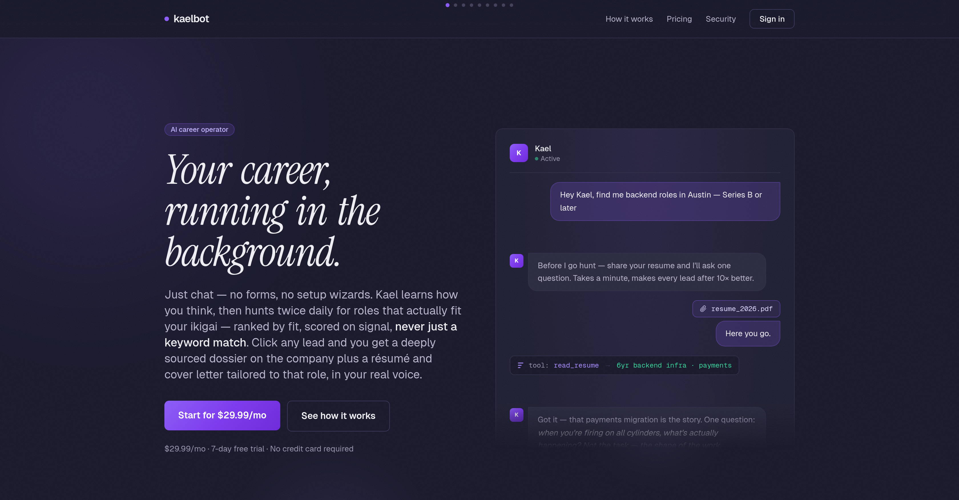 Kael - Screenshot showing the interface and features of this AI tool