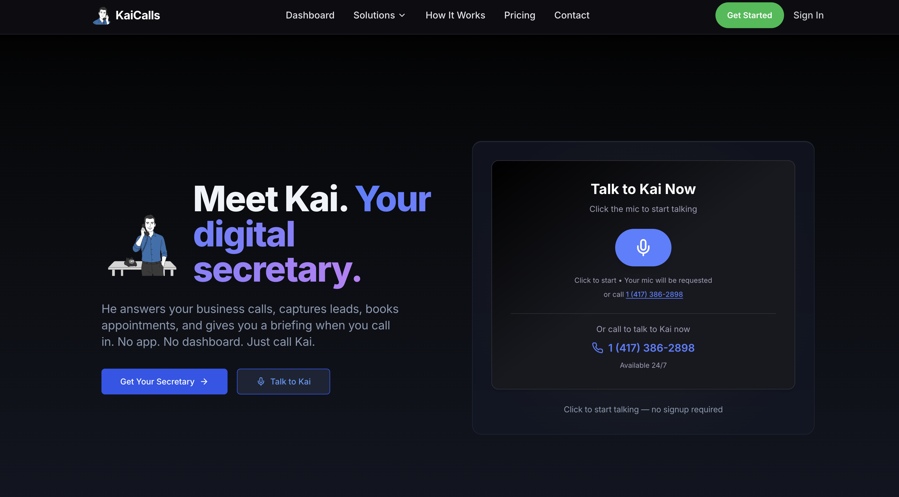 KaiCalls - Screenshot showing the interface and features of this AI tool