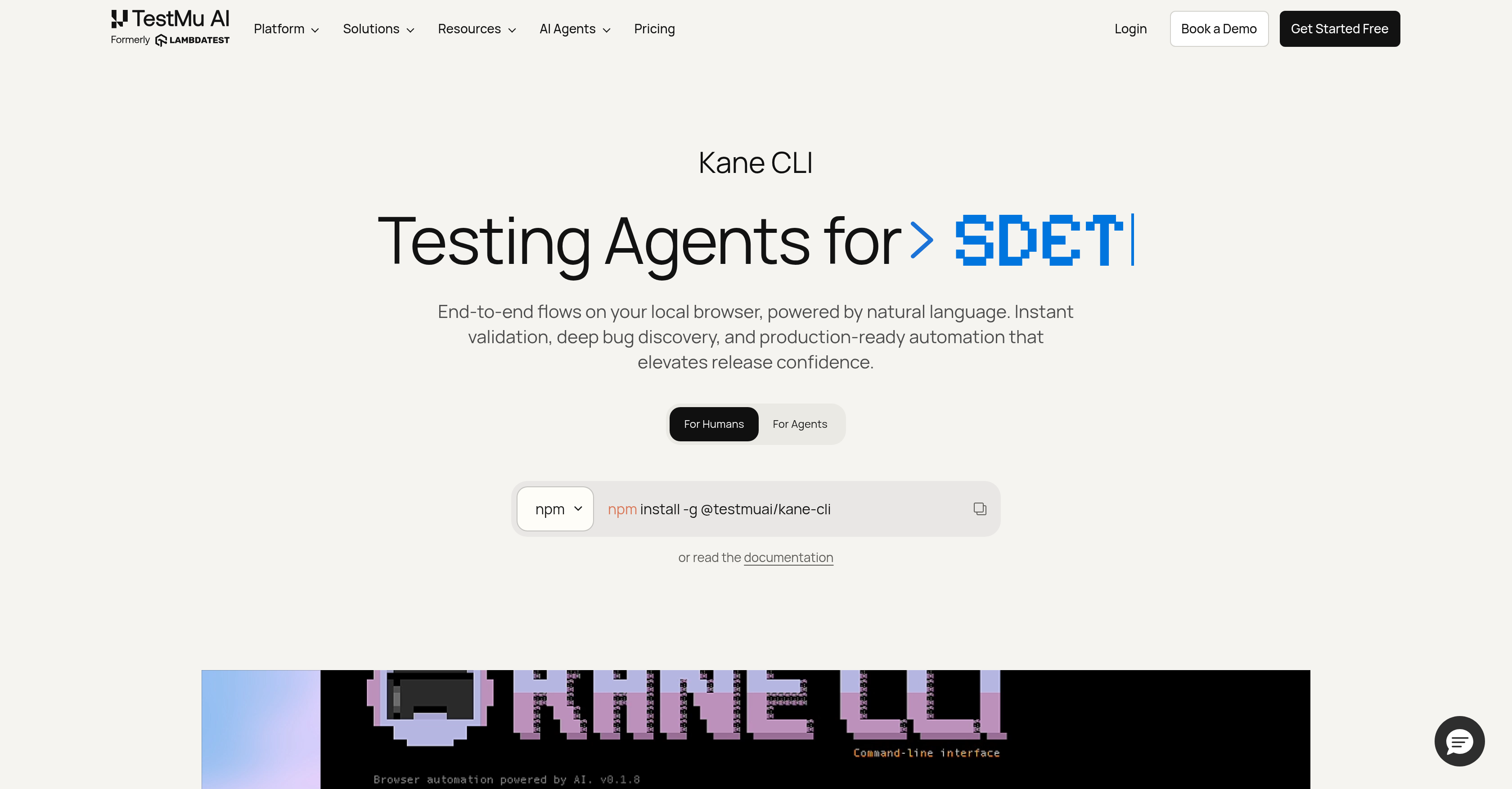 Kane CLI By TestMu AI - Screenshot showing the interface and features of this AI tool