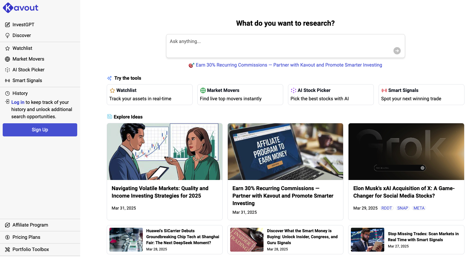 Kavout - Screenshot showing the interface and features of this AI tool