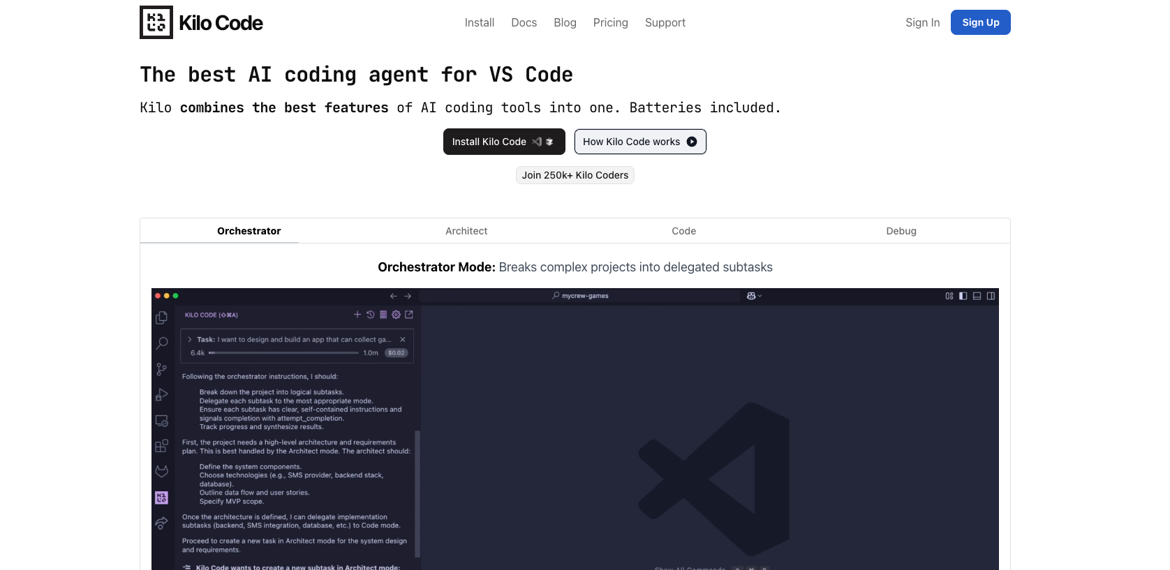 Kilo Code - Screenshot showing the interface and features of this AI tool