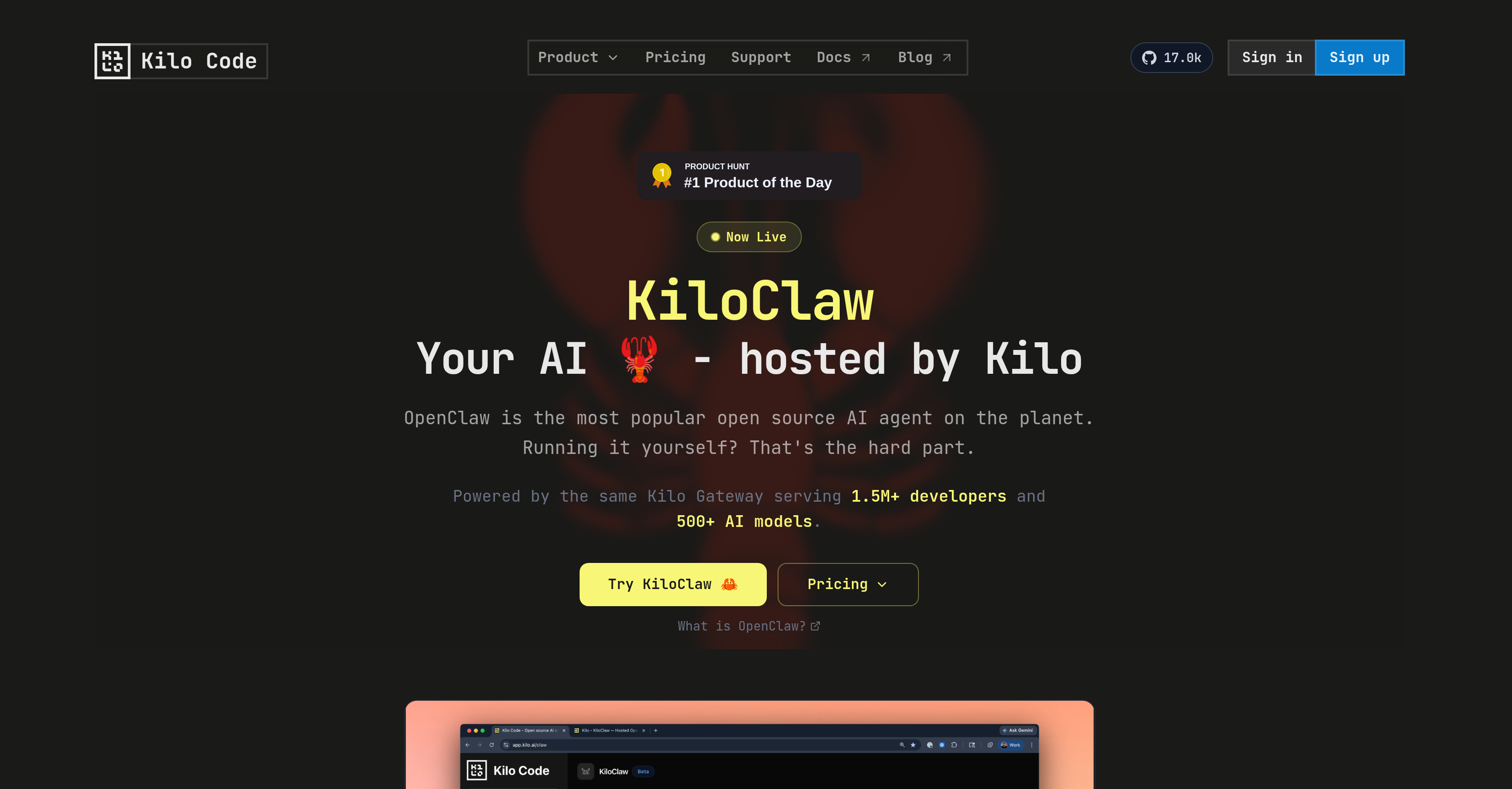 KiloClaw - Screenshot showing the interface and features of this AI tool