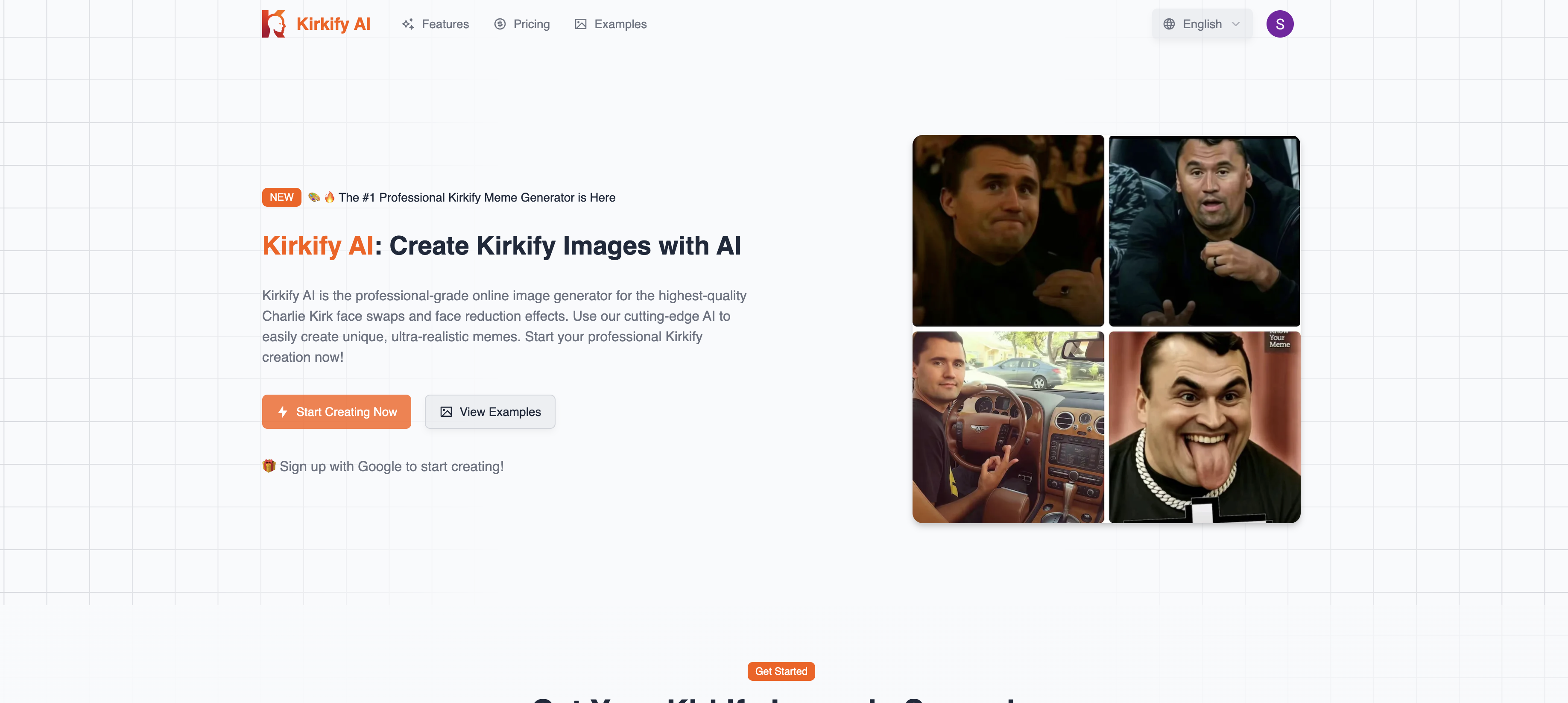 Kirkify AI Images Generator - Screenshot showing the interface and features of this AI tool