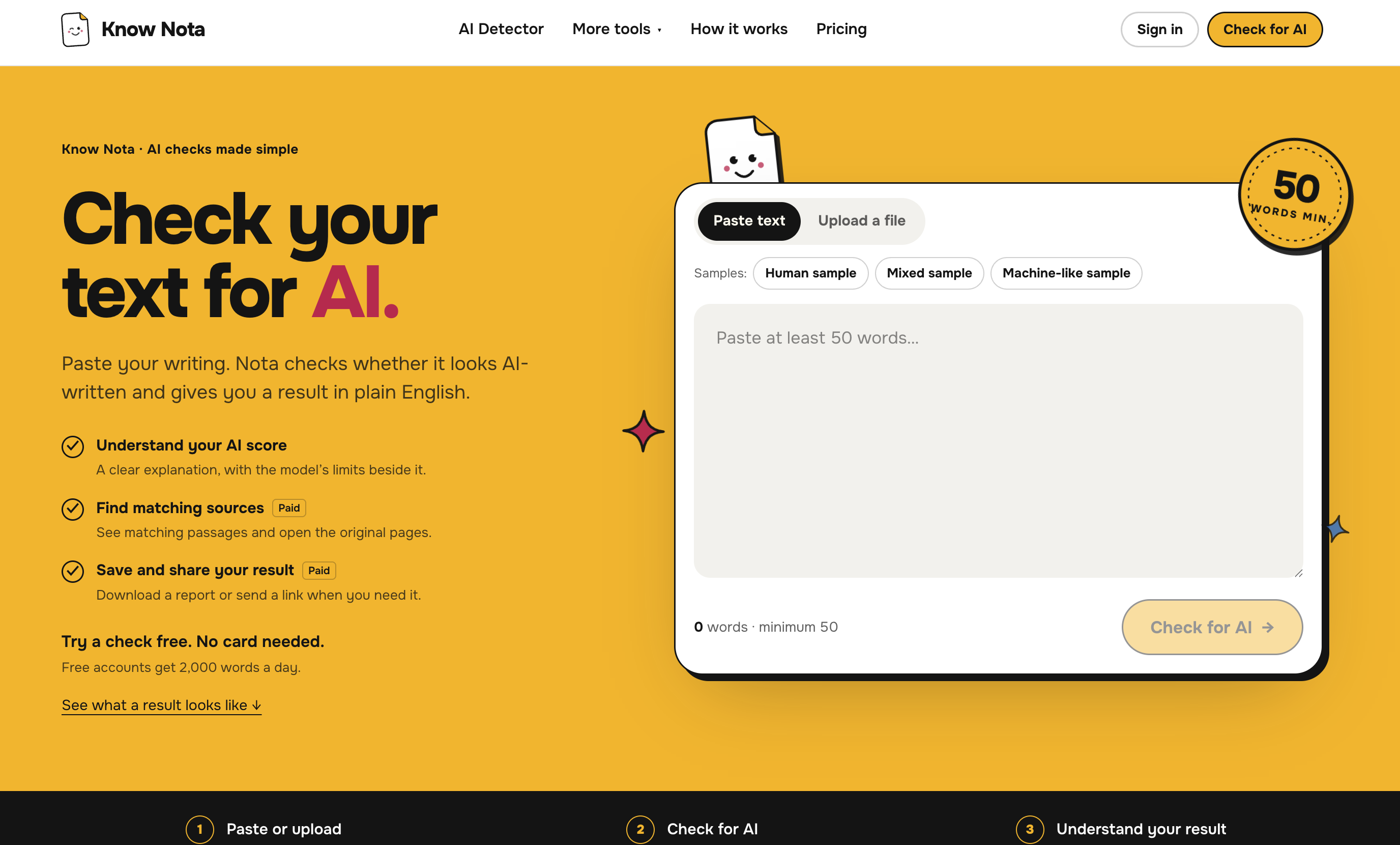 Know Nota - Screenshot showing the interface and features of this AI tool