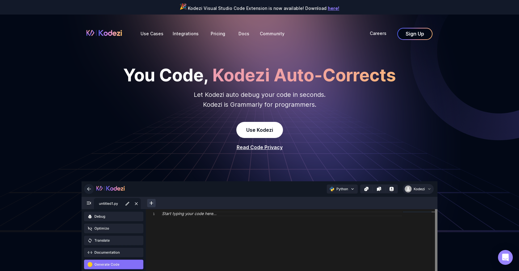 Kodezi - Screenshot showing the interface and features of this AI tool