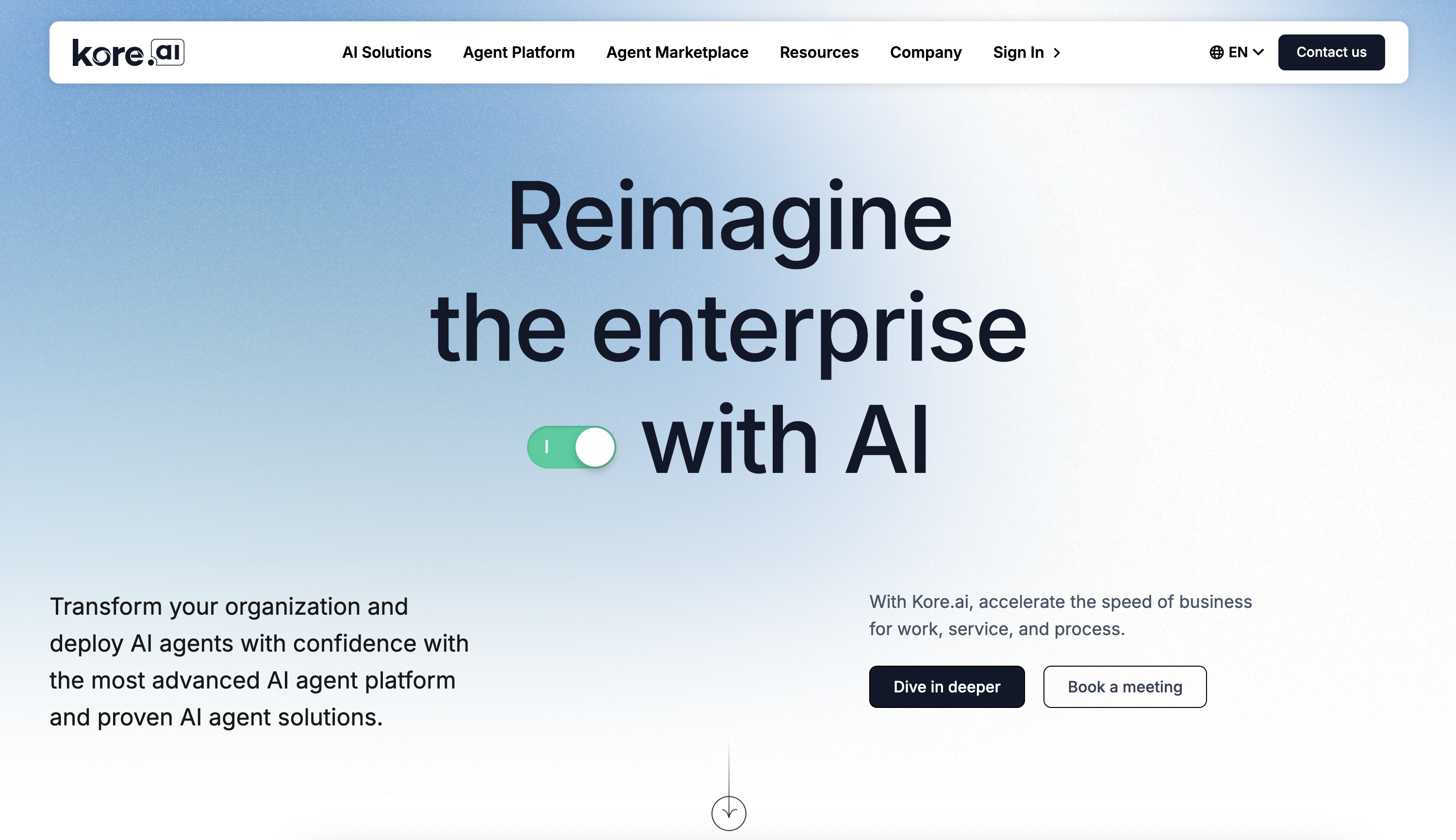 Kore.ai - Screenshot showing the interface and features of this AI tool