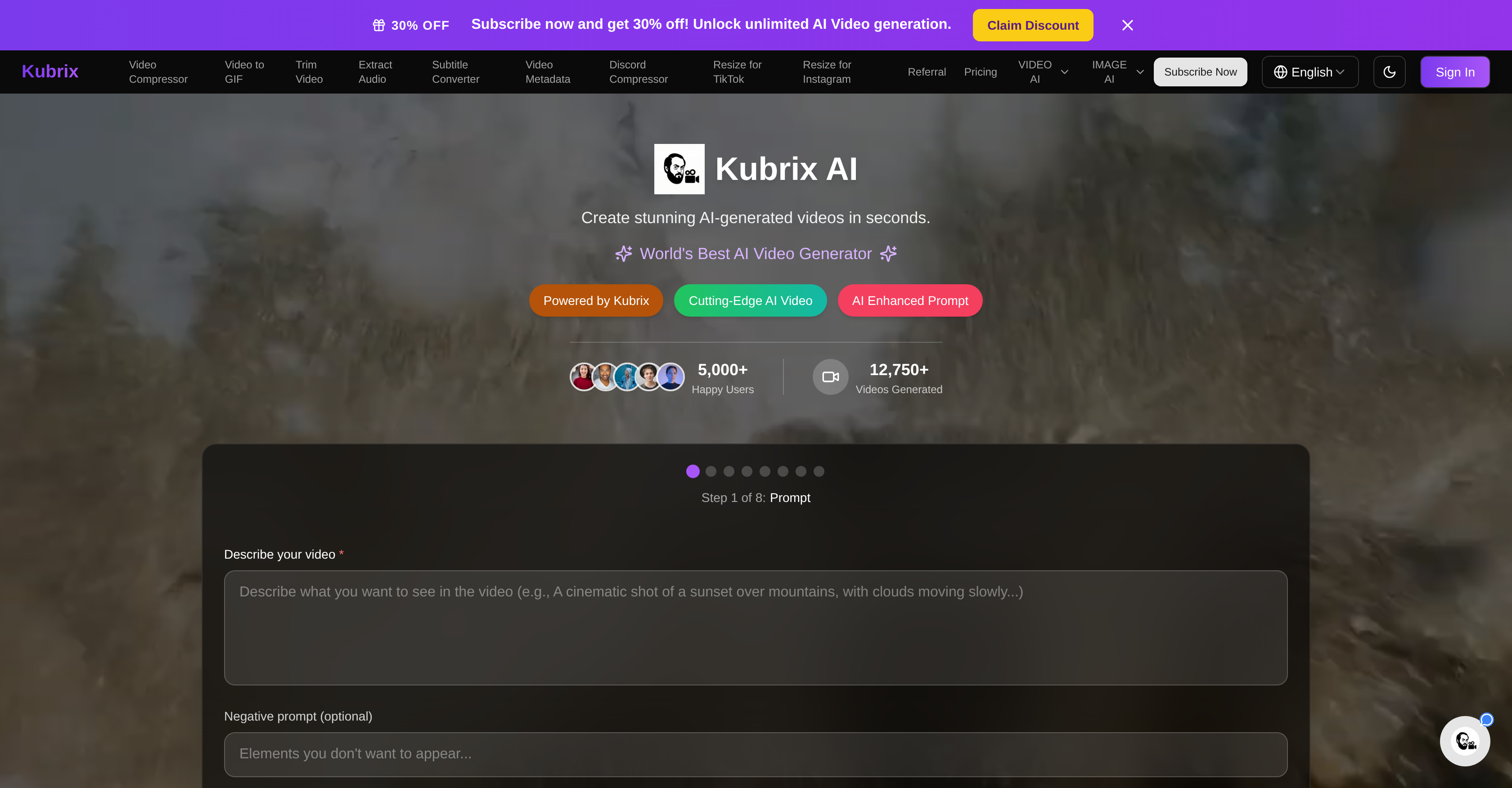 Kubrix - Screenshot showing the interface and features of this AI tool