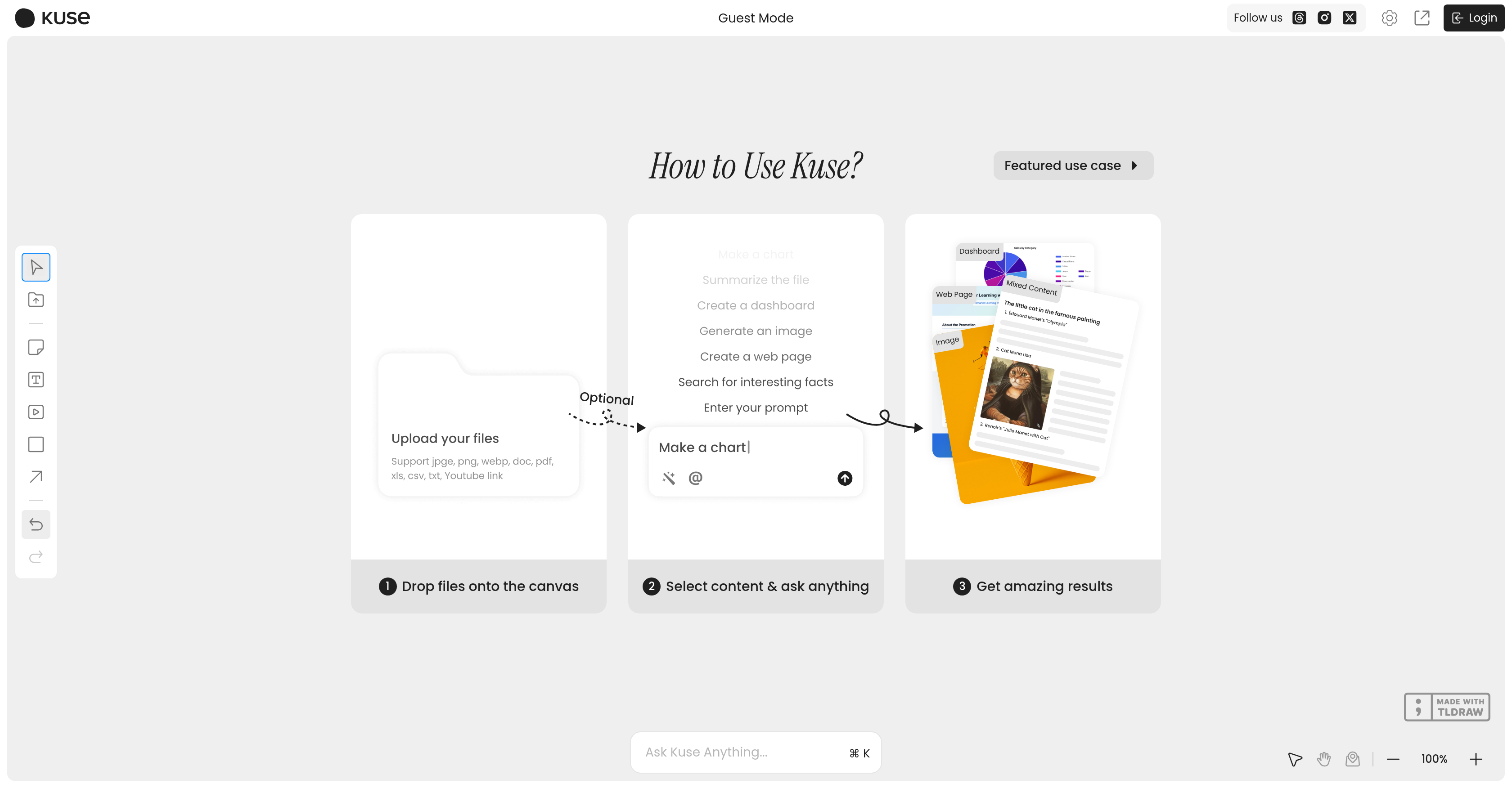Kuse - Screenshot showing the interface and features of this AI tool