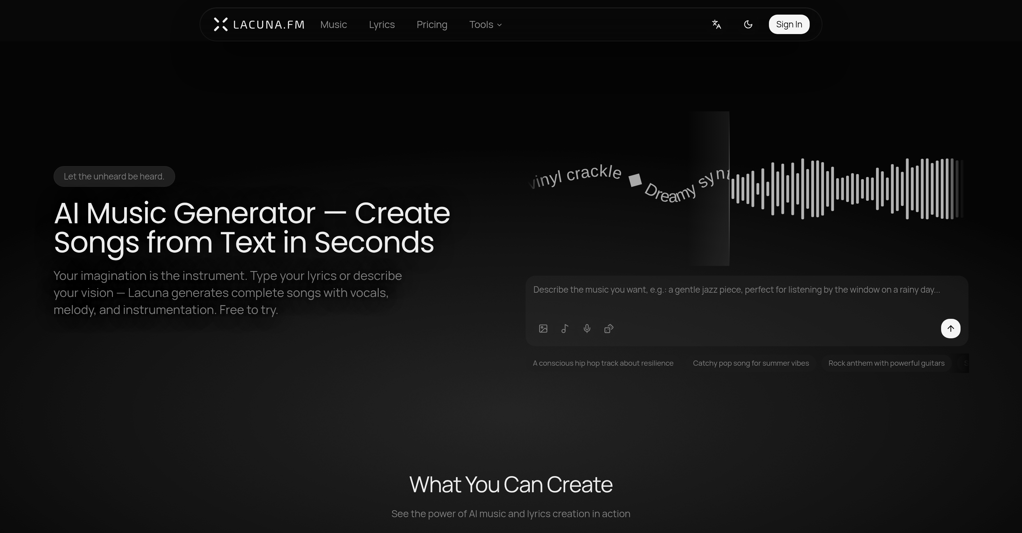 Lacuna - Screenshot showing the interface and features of this AI tool