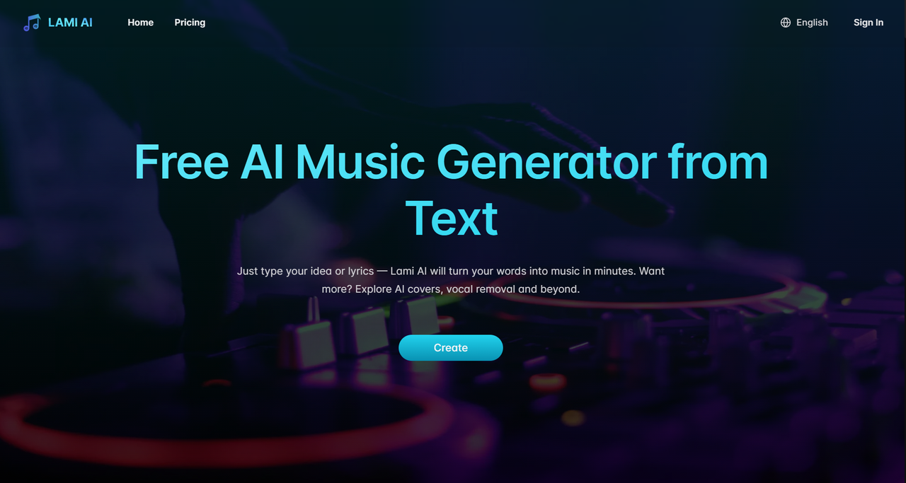 Lami AI Music Generator - Screenshot showing the interface and features of this AI tool