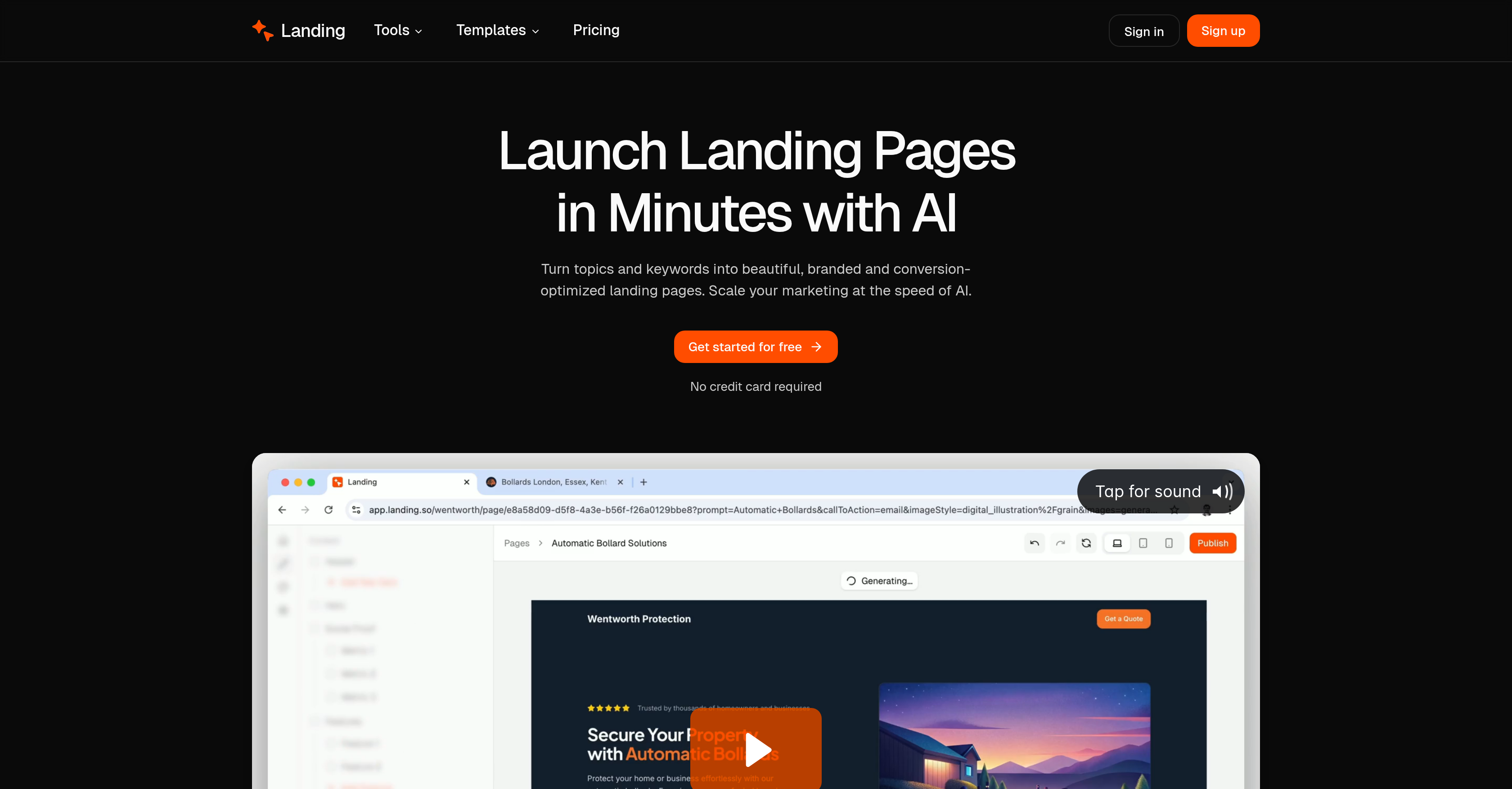 Landing.so - Screenshot showing the interface and features of this AI tool