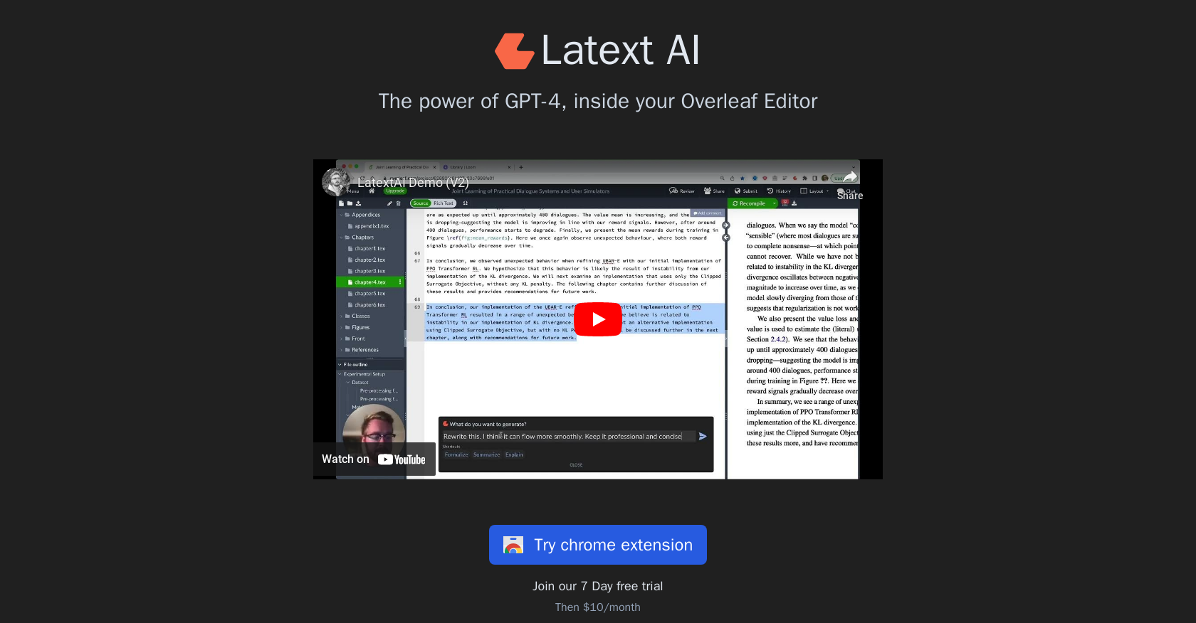 LatextAI - Screenshot showing the interface and features of this AI tool