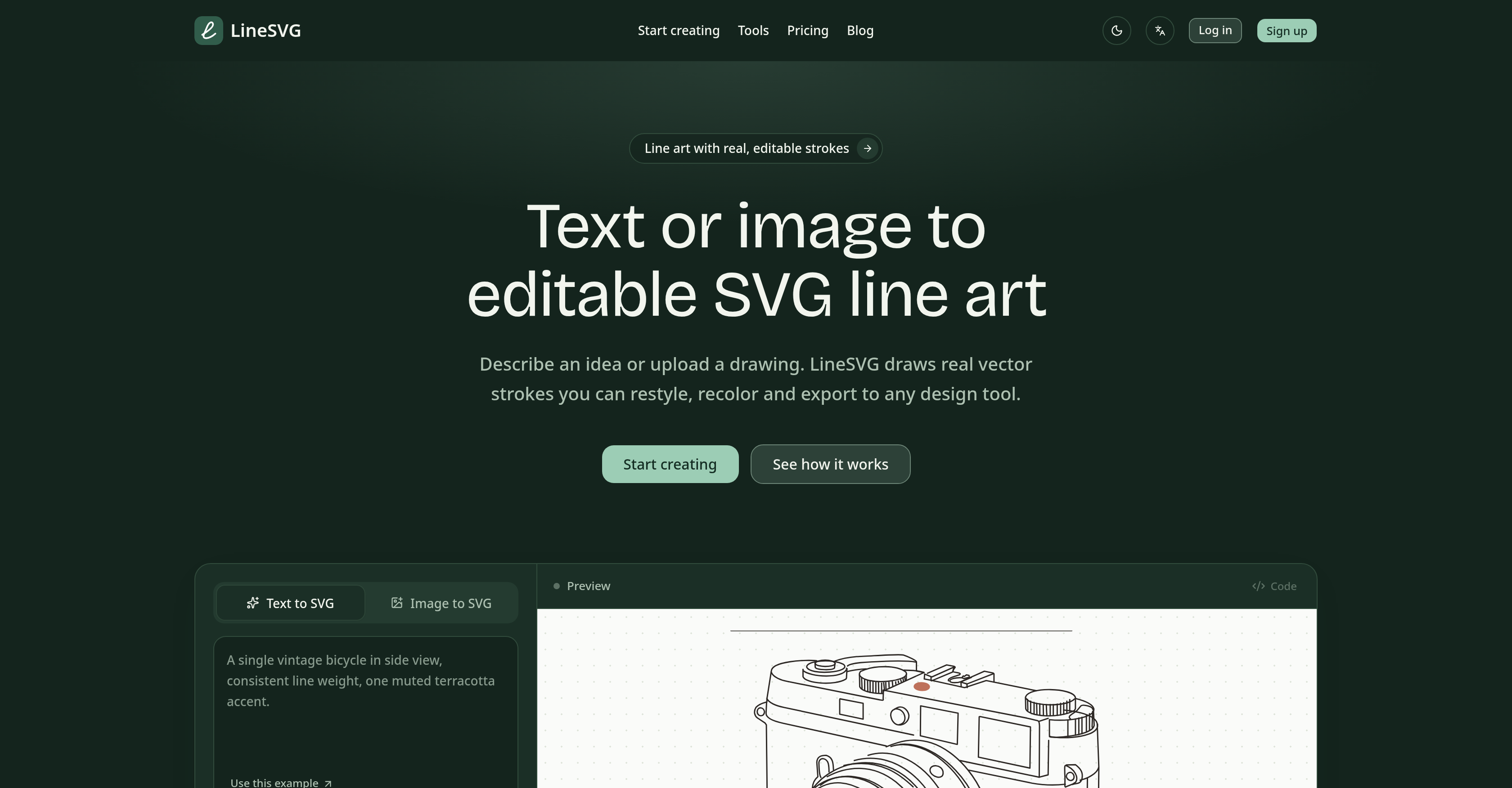 LineSVG - Screenshot showing the interface and features of this AI tool