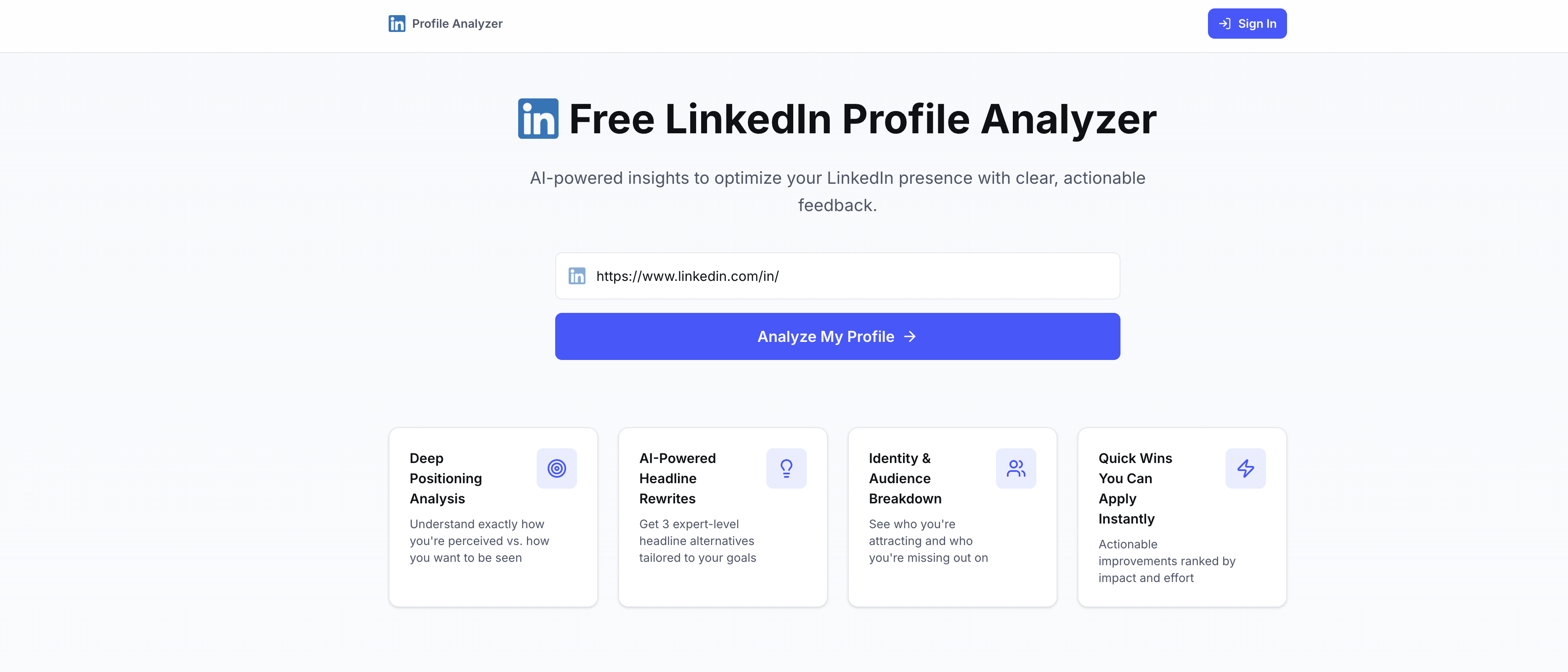 LinkedIn Profile Analyzer - Screenshot showing the interface and features of this AI tool