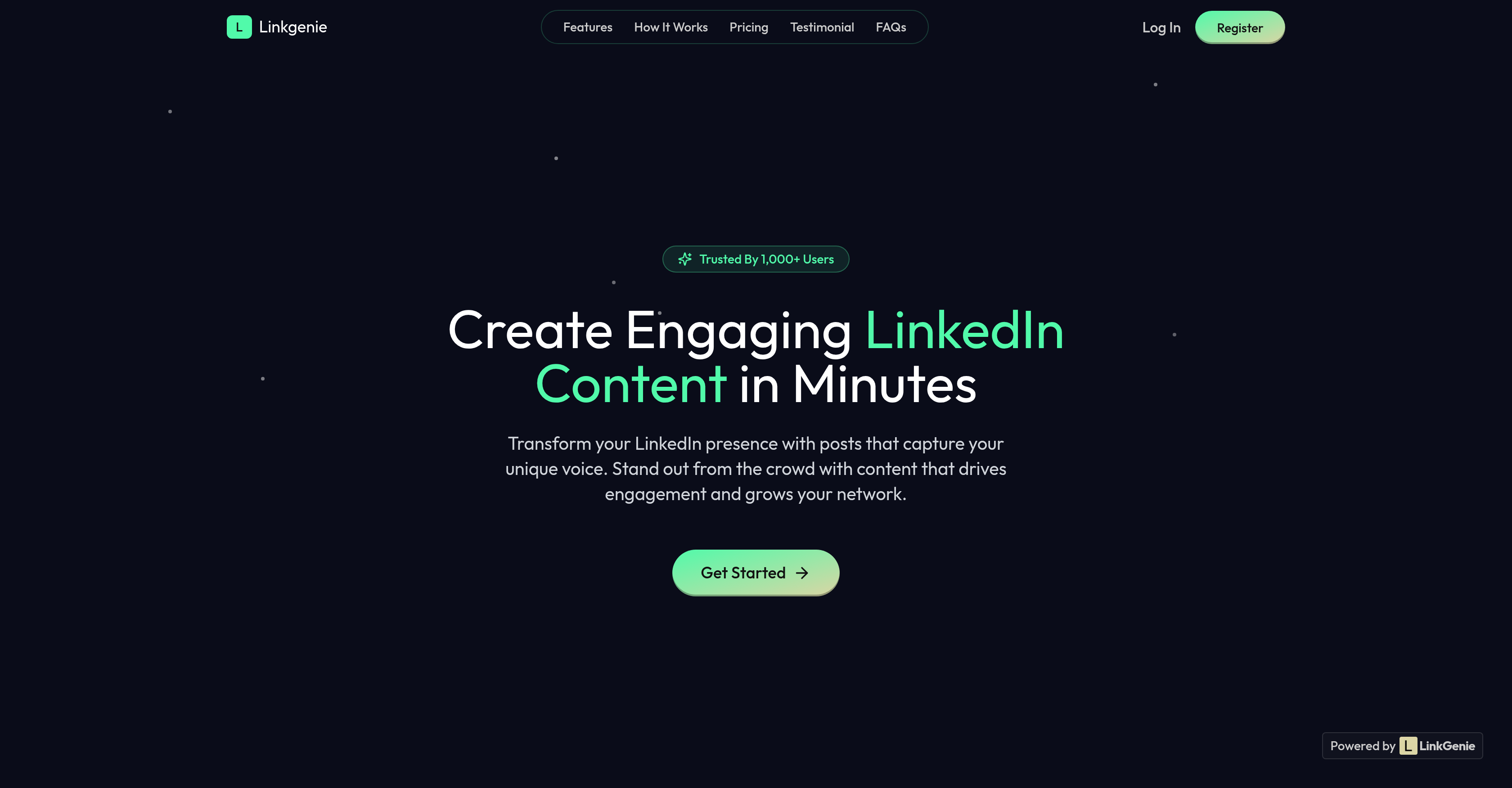 Linkgenie - Screenshot showing the interface and features of this AI tool
