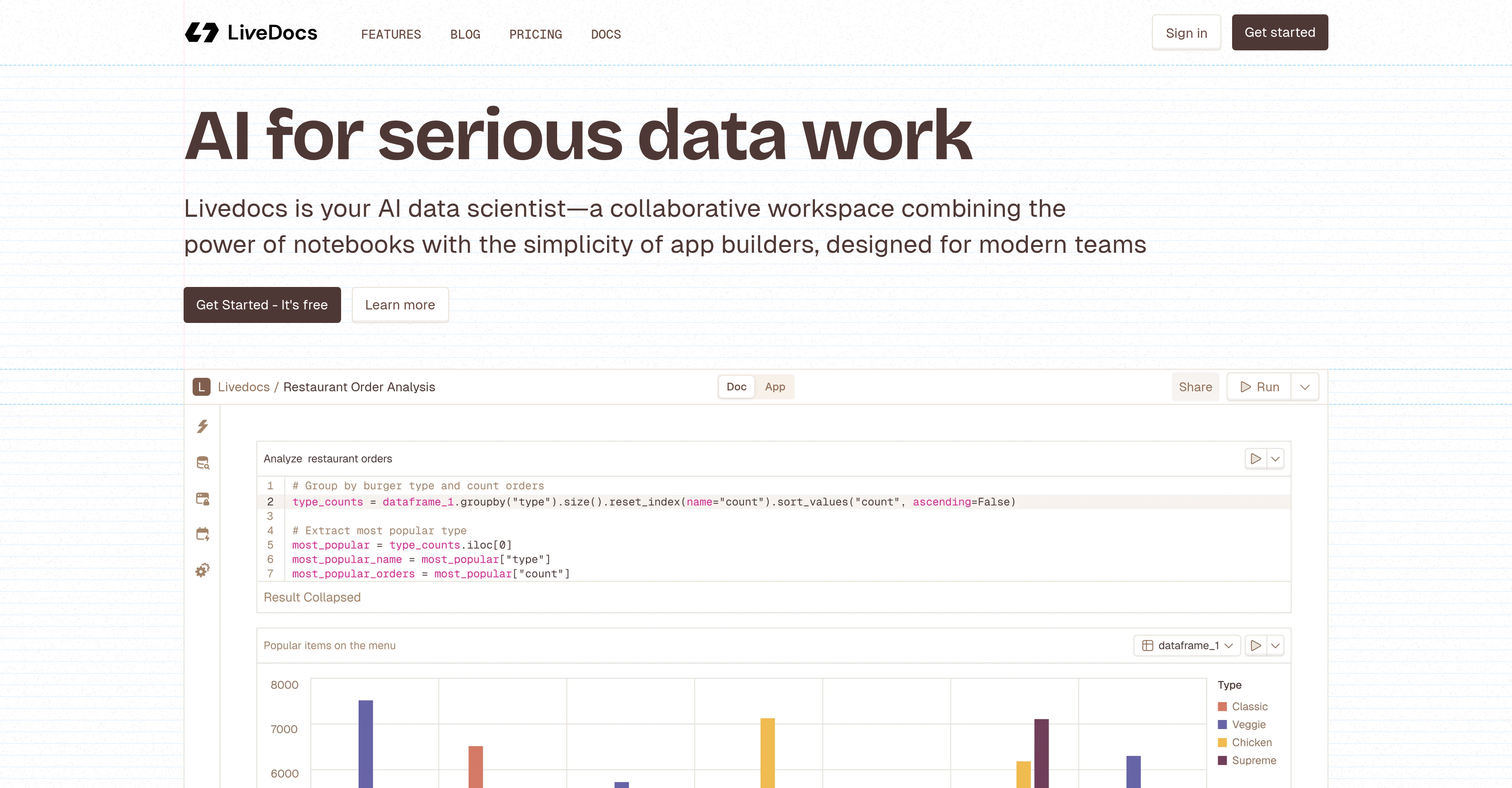 Livedocs - Screenshot showing the interface and features of this AI tool