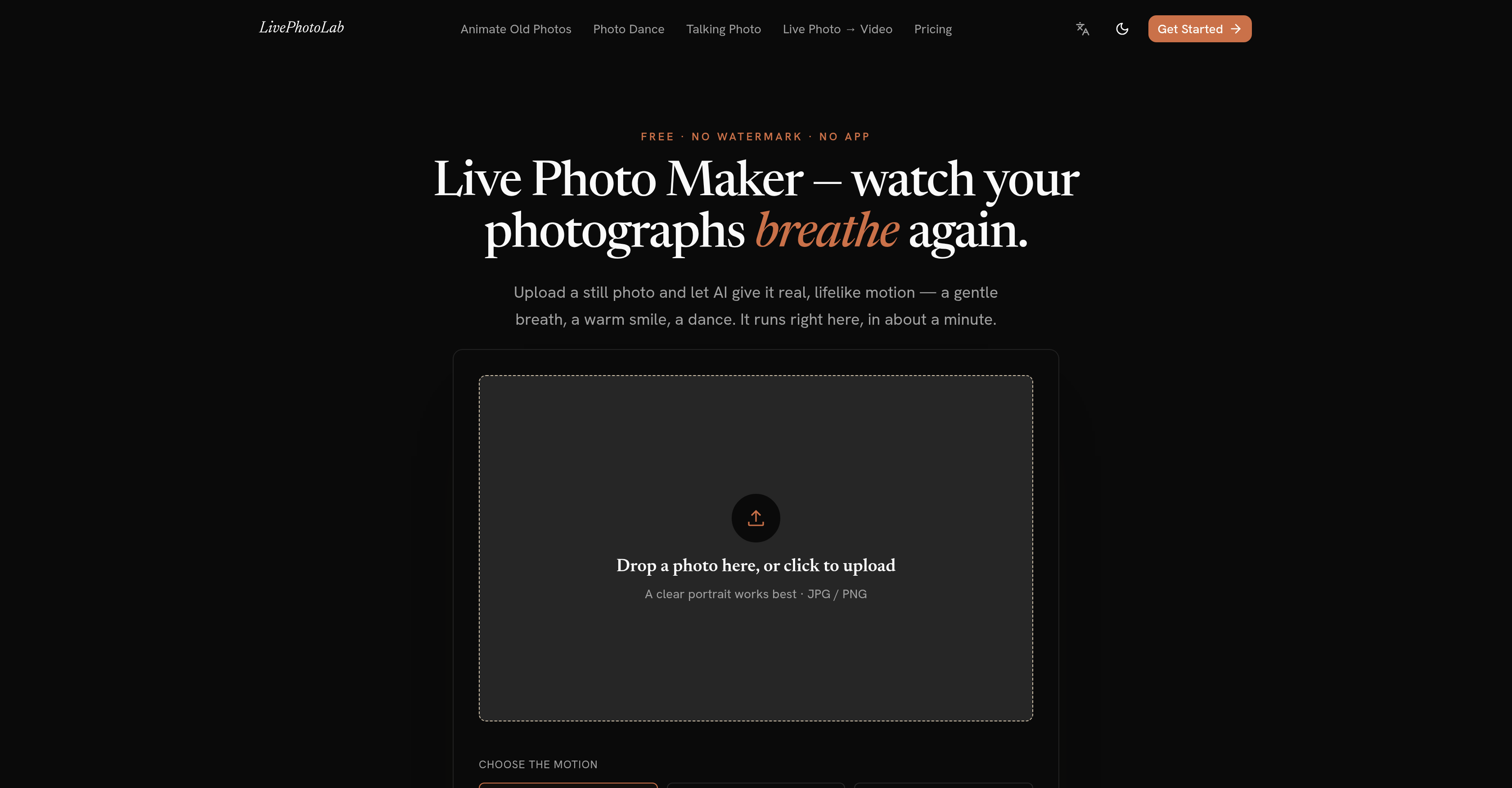 LivePhotoLab - Screenshot showing the interface and features of this AI tool
