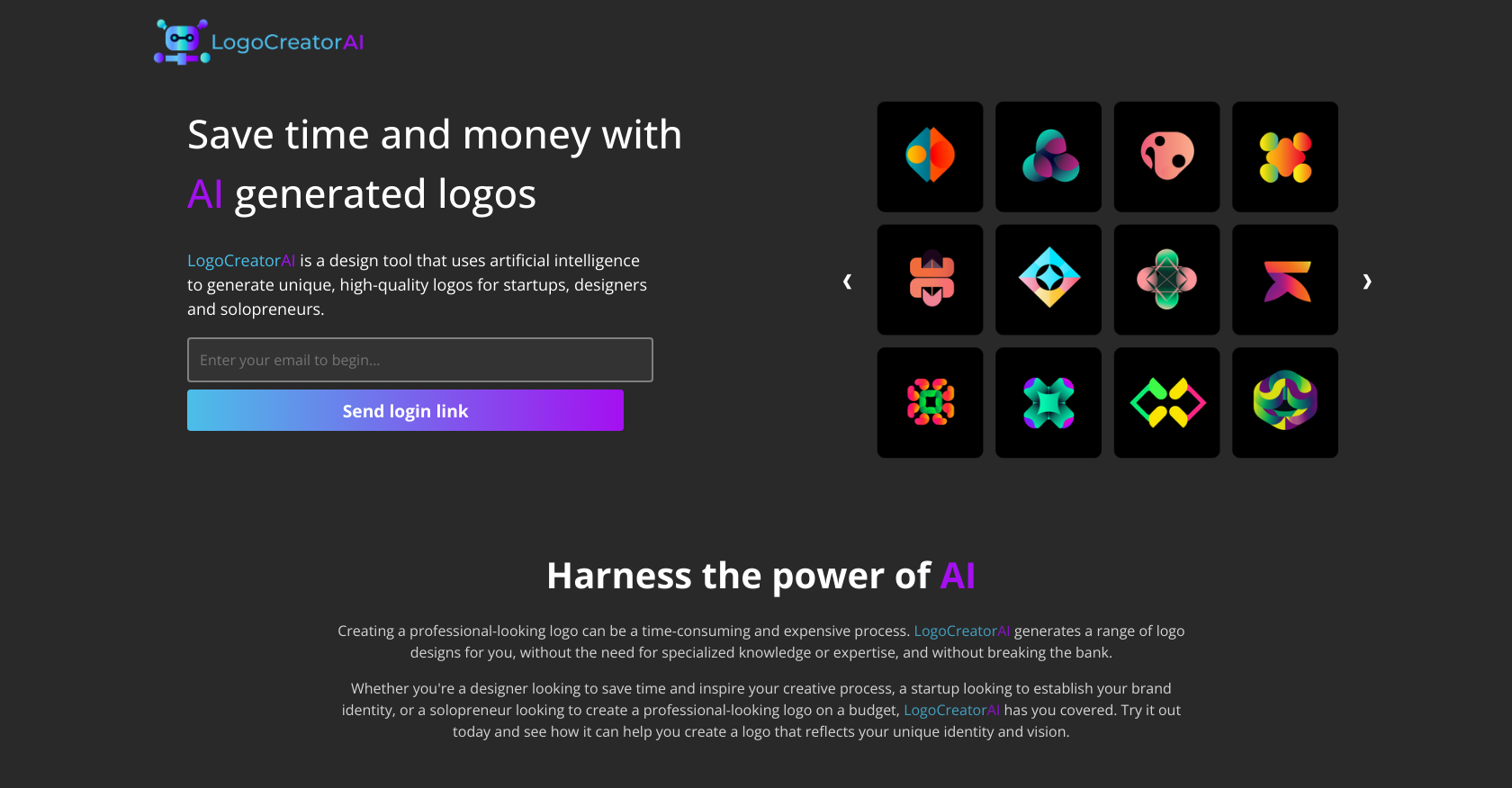 LogoCreatorAI - Screenshot showing the interface and features of this AI tool