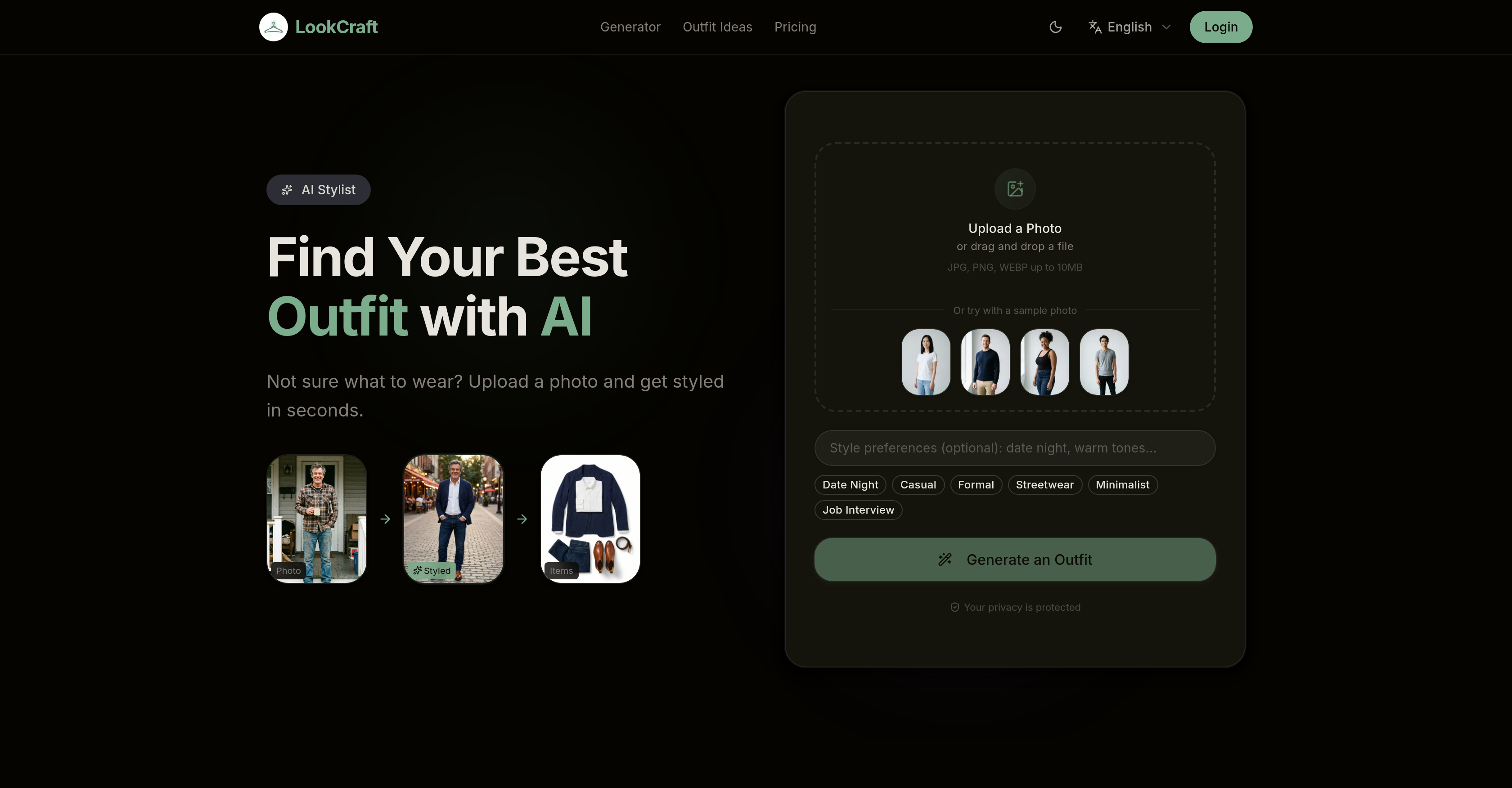 LookCraft - Screenshot showing the interface and features of this AI tool