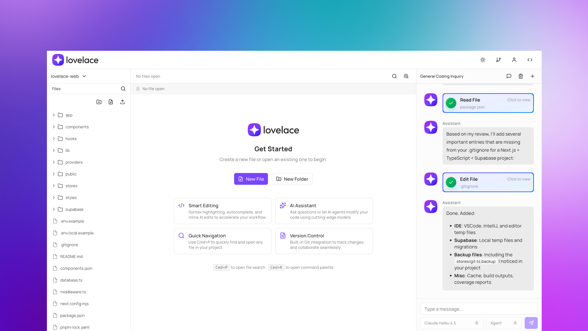 Lovelace - Screenshot showing the interface and features of this AI tool