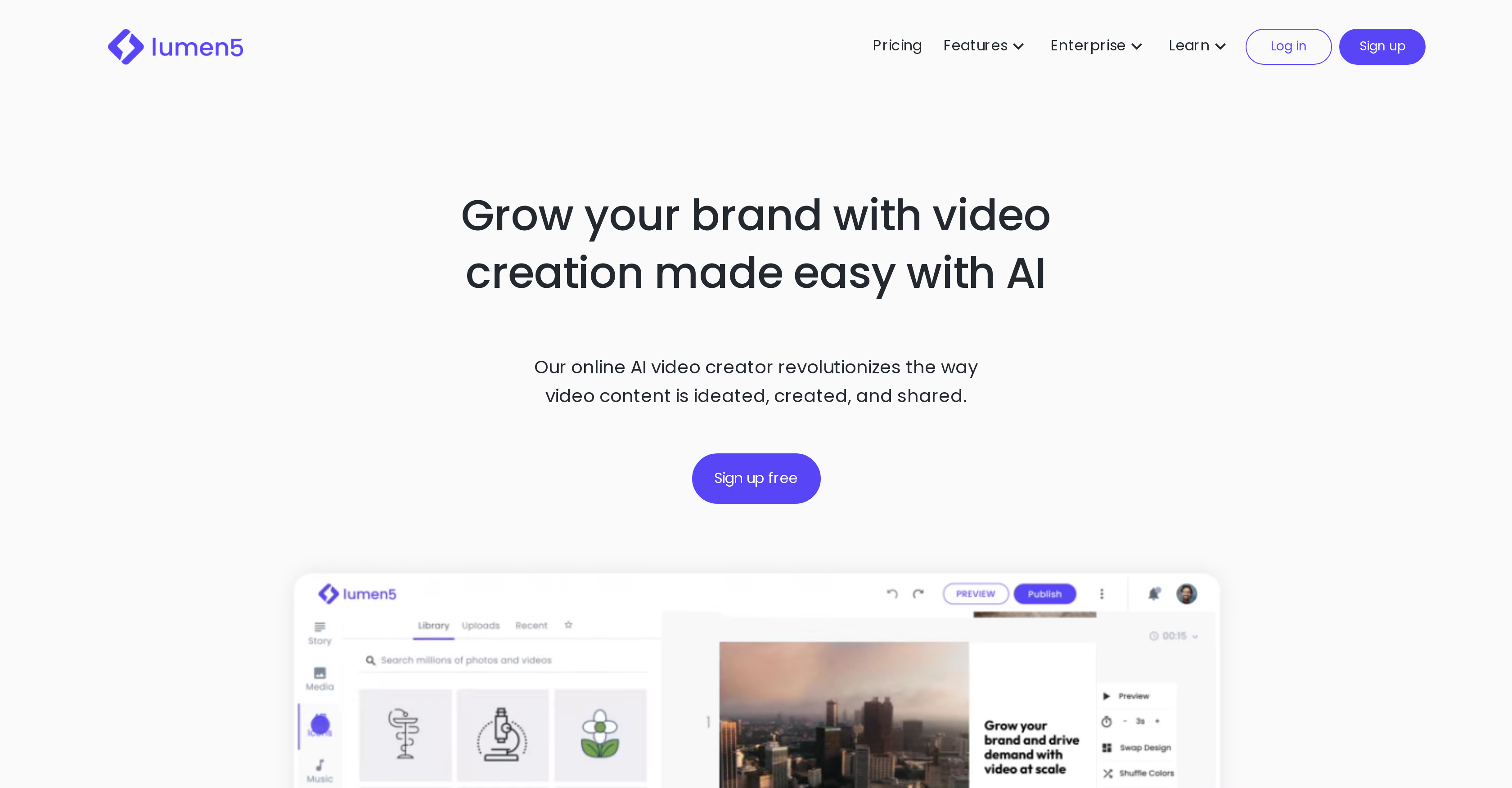 Lumen5 - Screenshot showing the interface and features of this AI tool