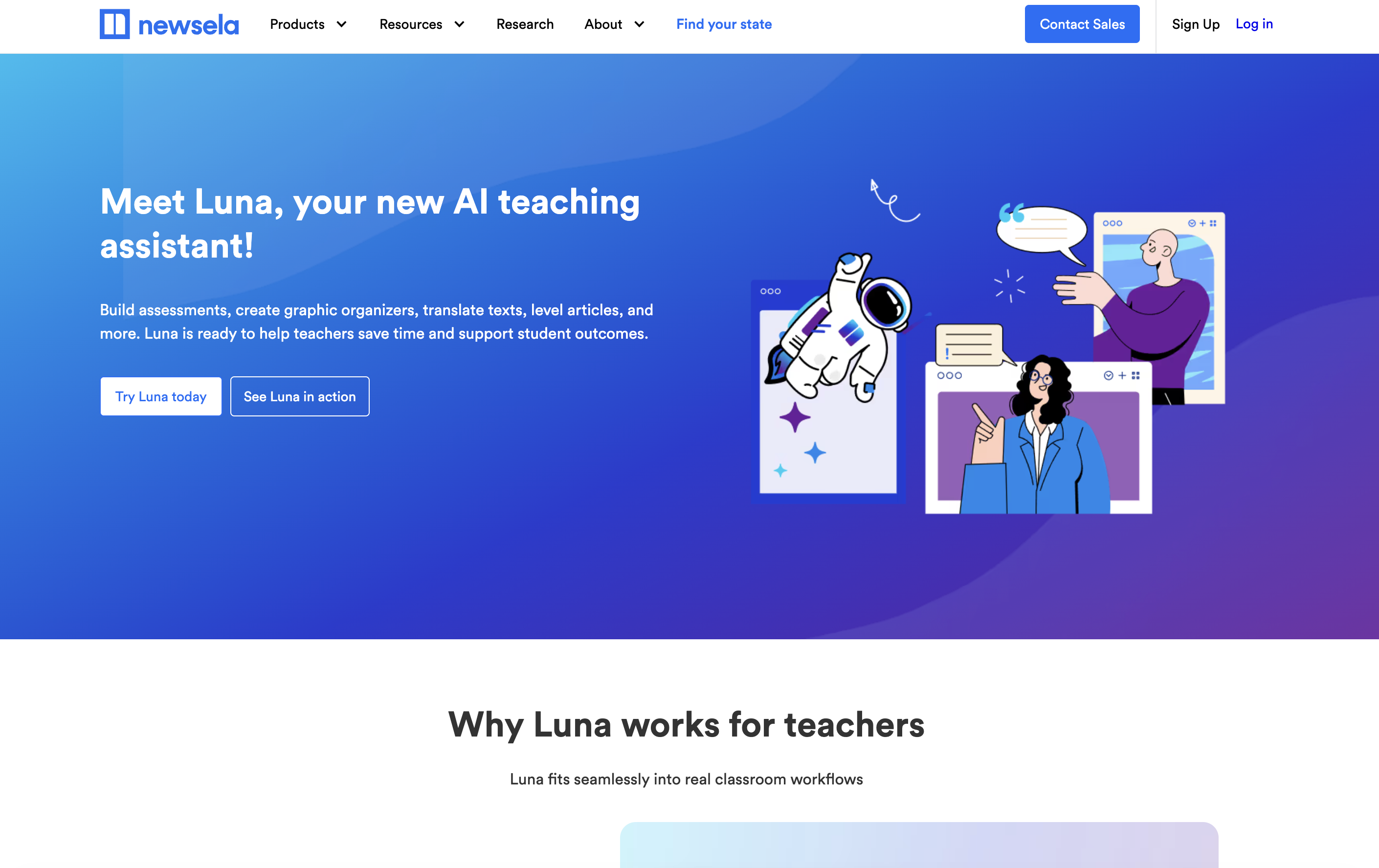 Luna AI by Newsela - Screenshot showing the interface and features of this AI tool