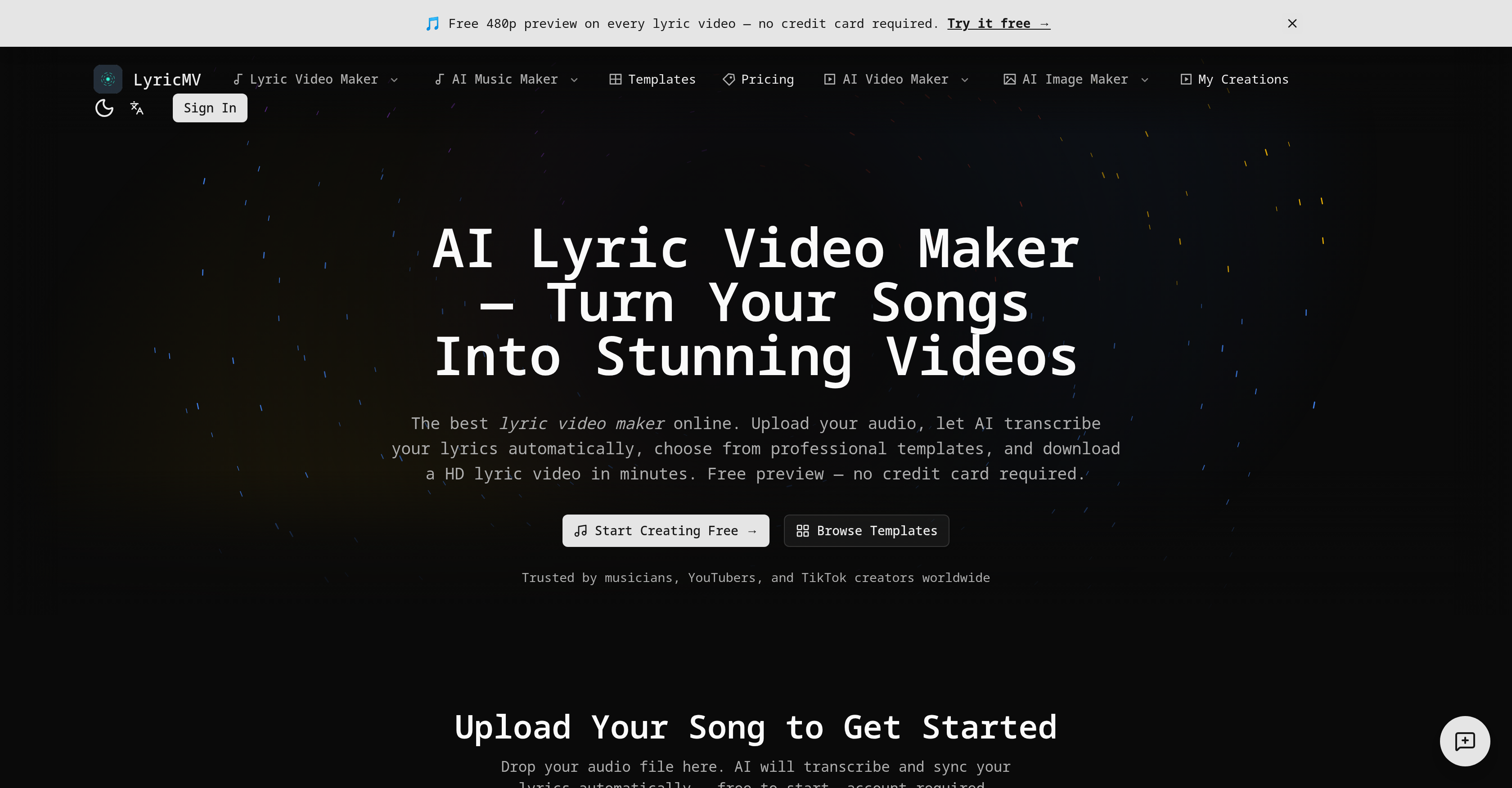 LyricMV - Screenshot showing the interface and features of this AI tool
