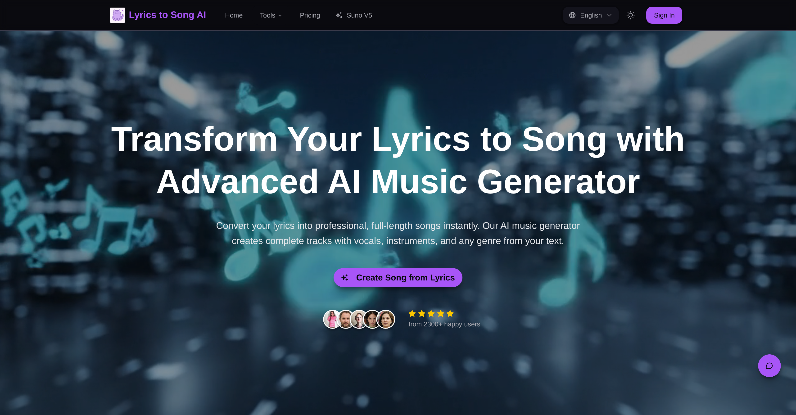 Lyrics to Song AI - Screenshot showing the interface and features of this AI tool