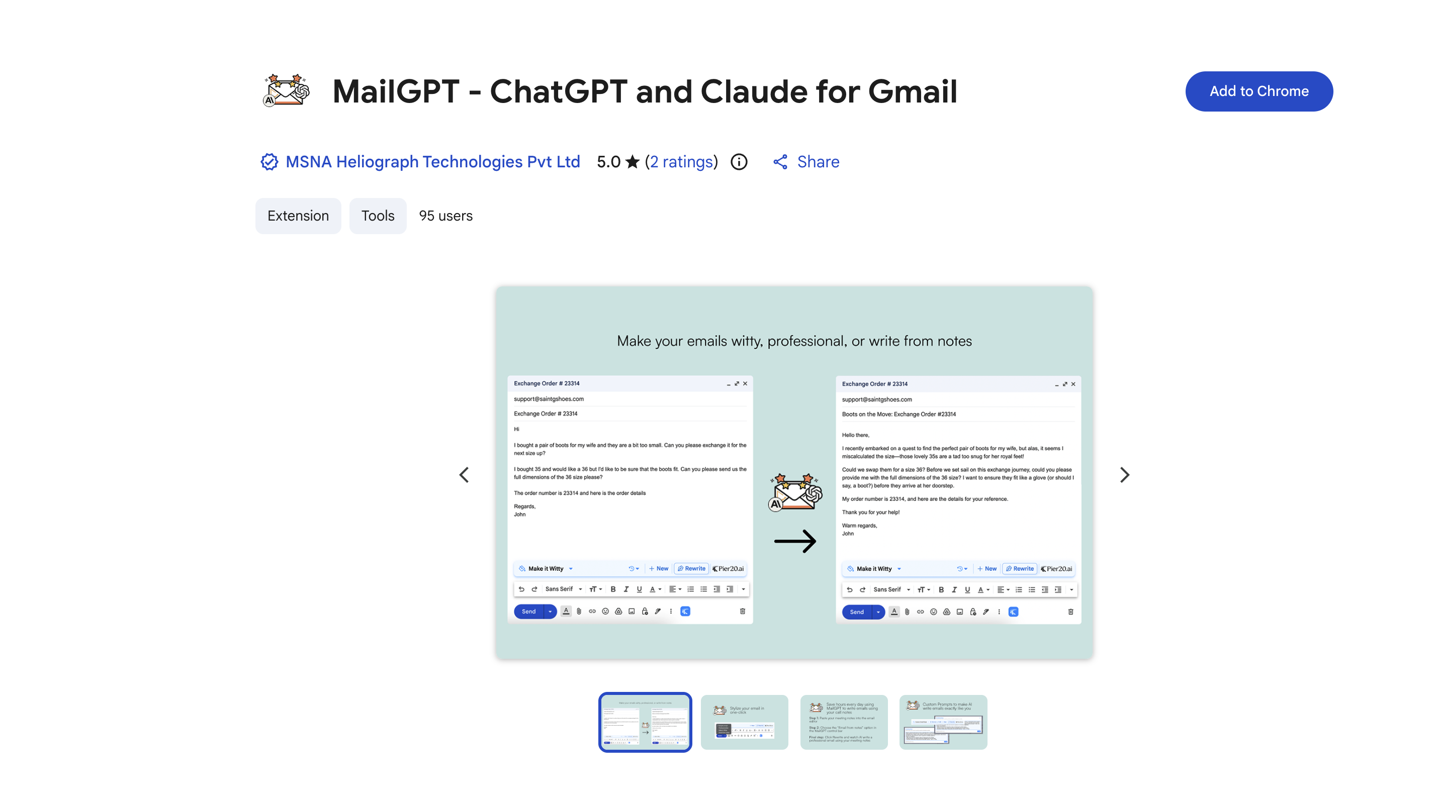 MailGPT - Screenshot showing the interface and features of this AI tool