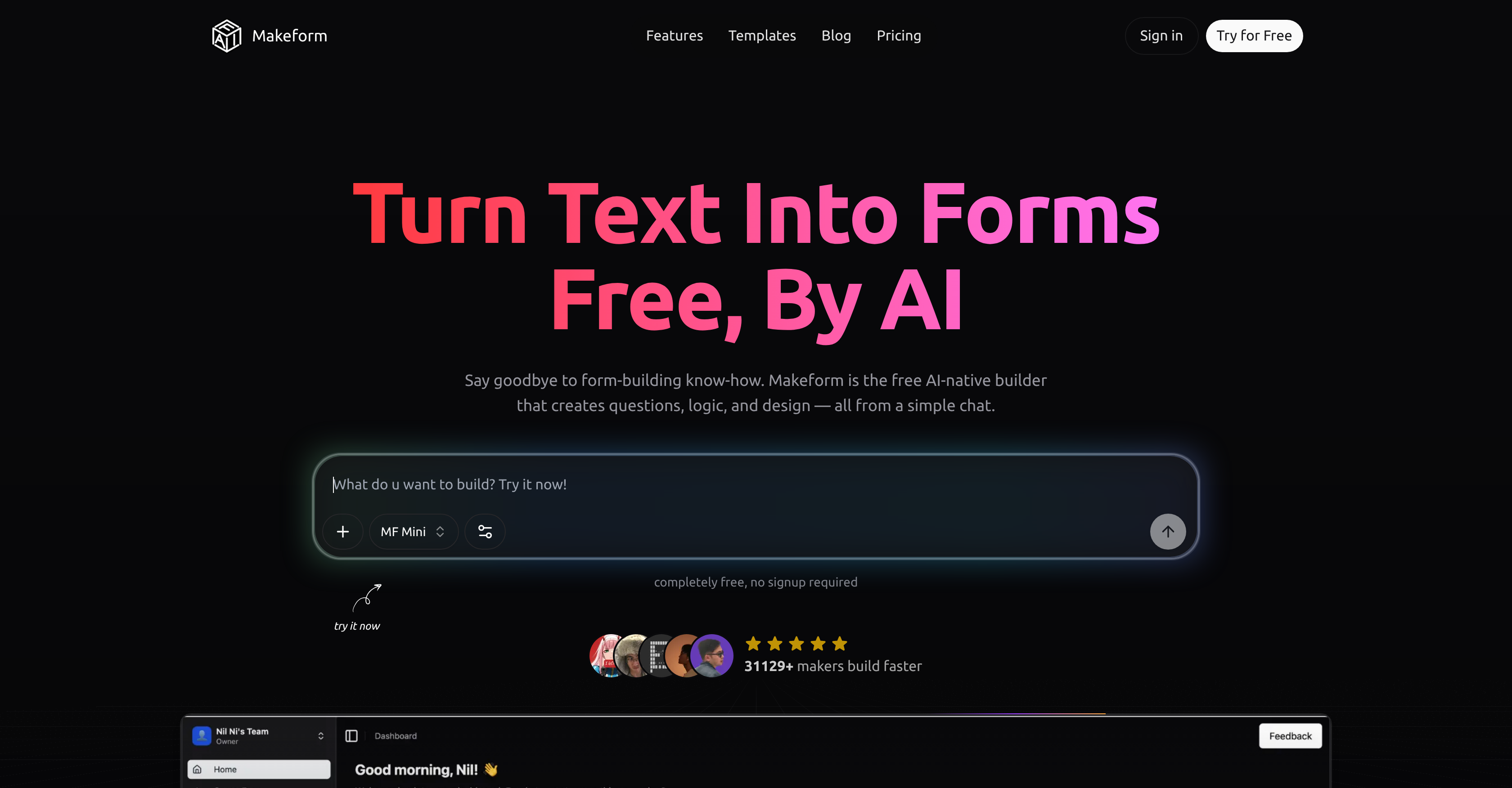 MakeForm - Screenshot showing the interface and features of this AI tool
