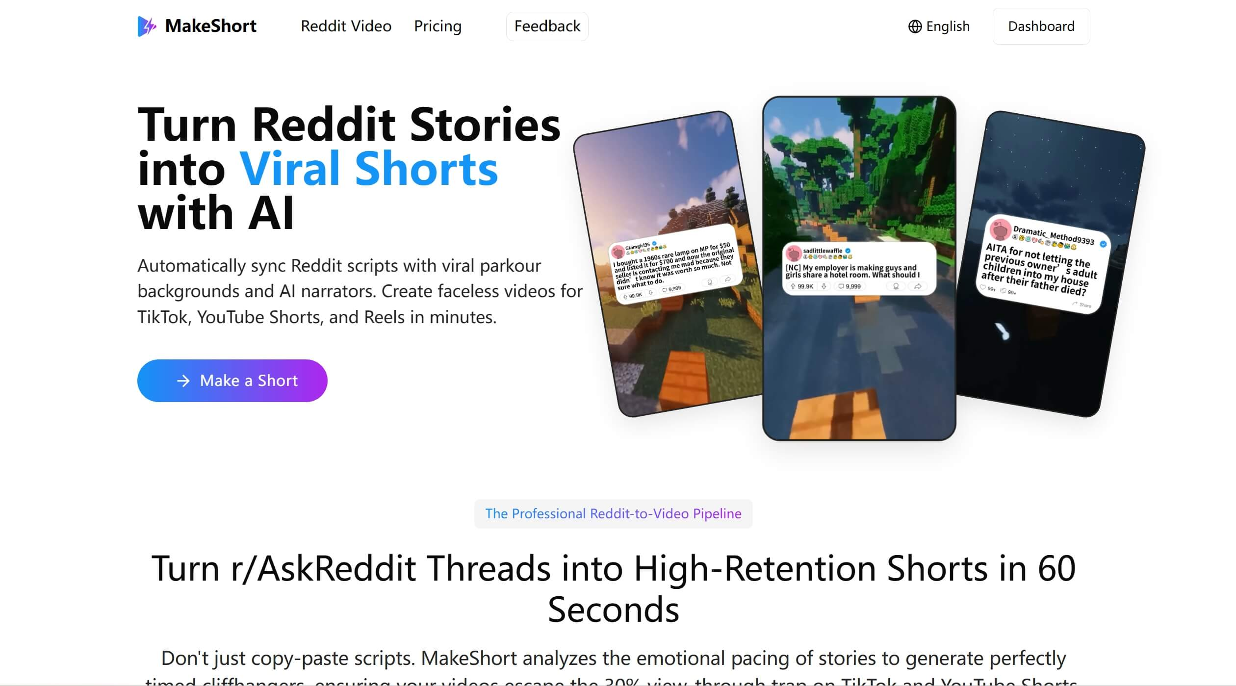 MakeShort - Screenshot showing the interface and features of this AI tool